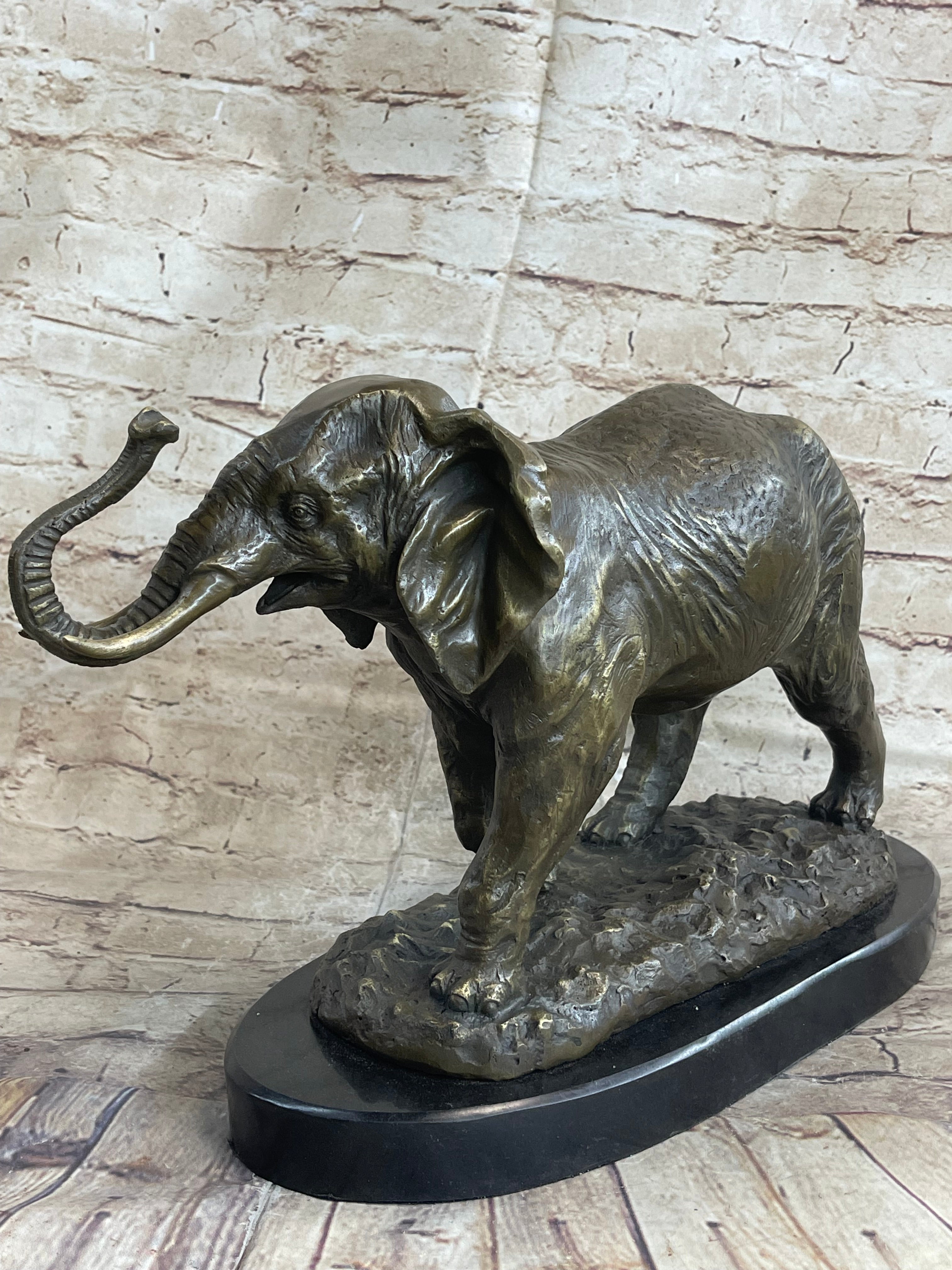 Cast Bronze Marble Sculpture Elephant Safari Statue Art Figure Figurine Animal