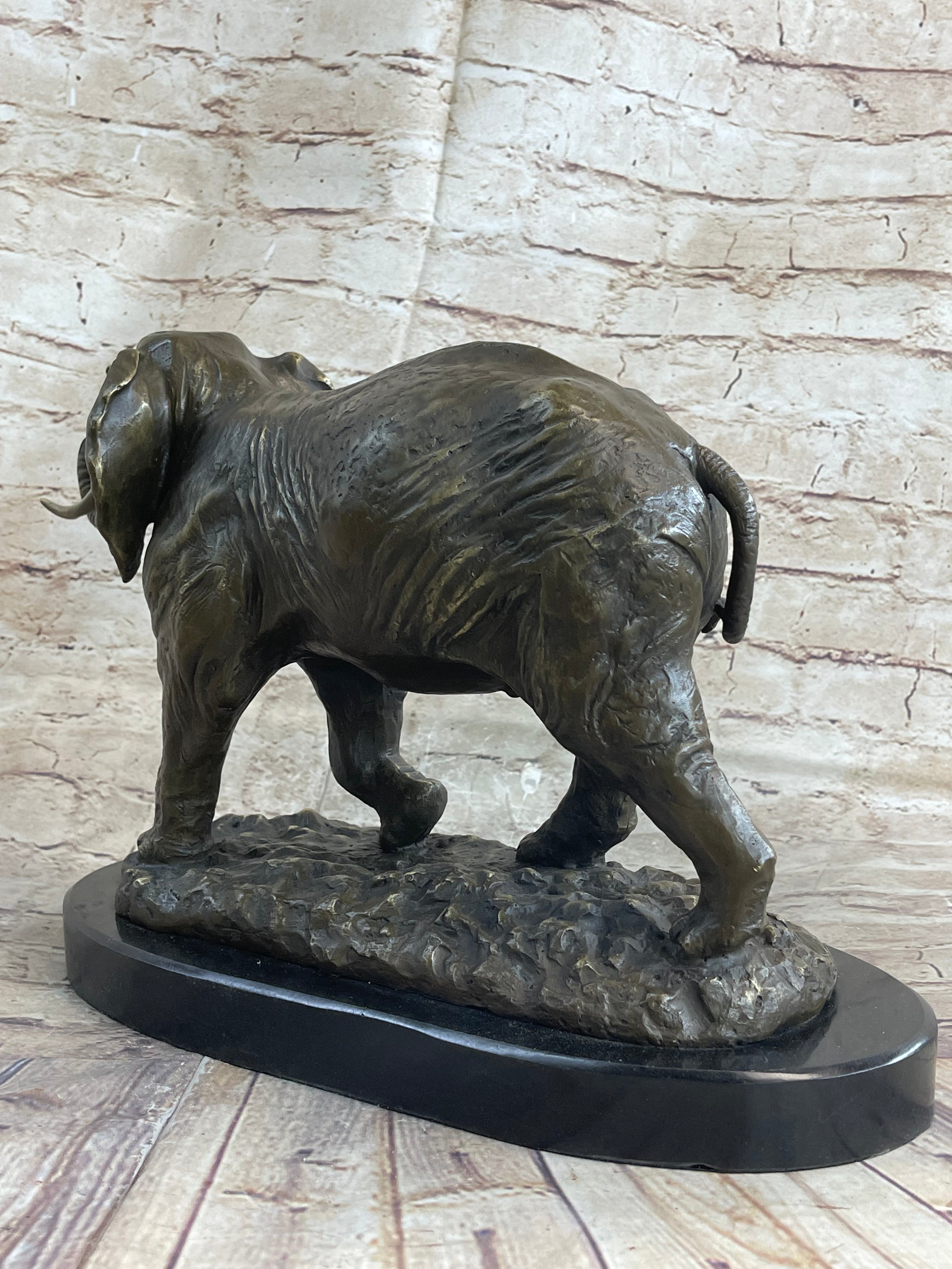 Cast Bronze Marble Sculpture Elephant Safari Statue Art Figure Figurine Animal