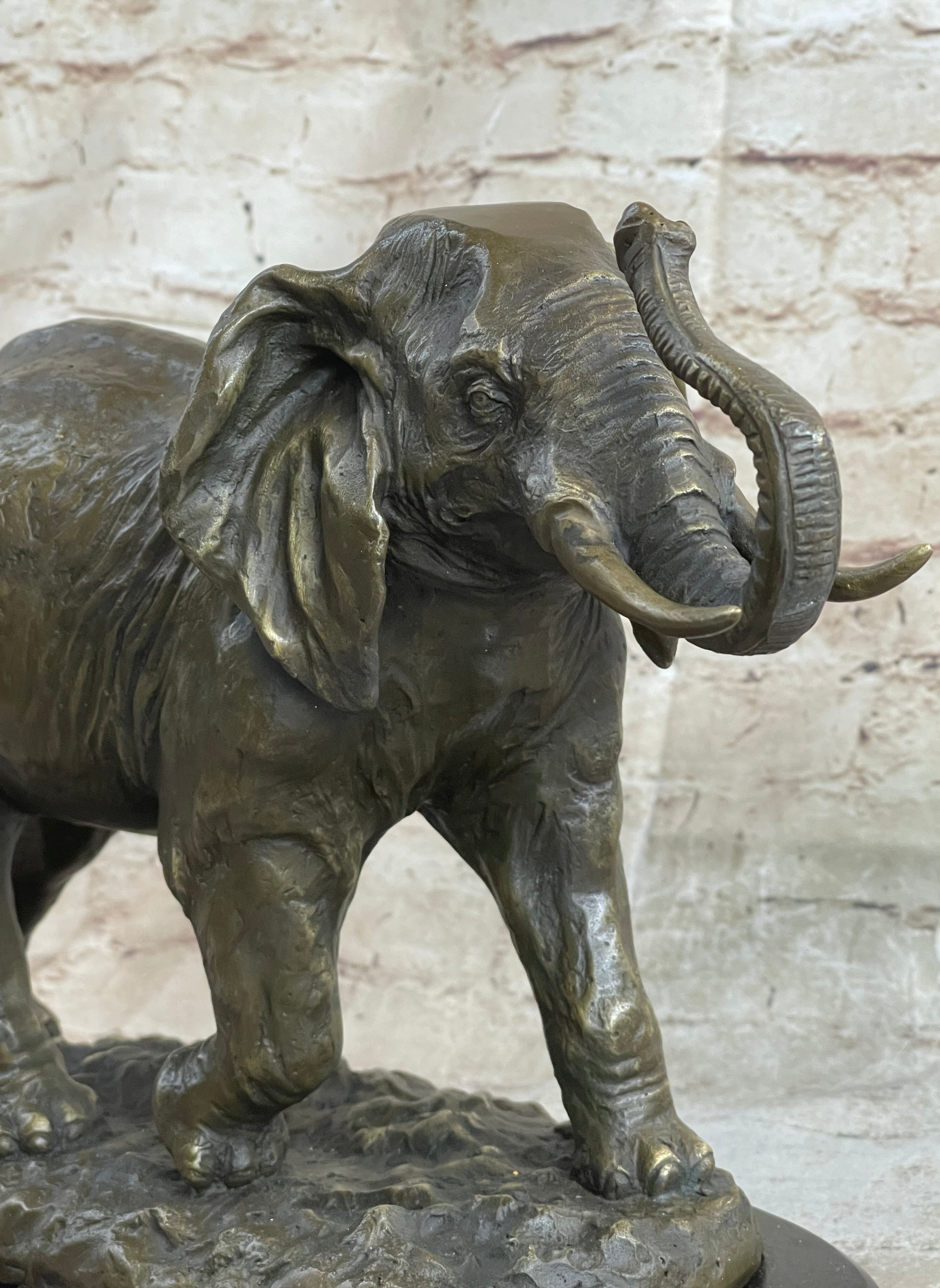 Cast Bronze Marble Sculpture Elephant Safari Statue Art Figure Figurine Animal