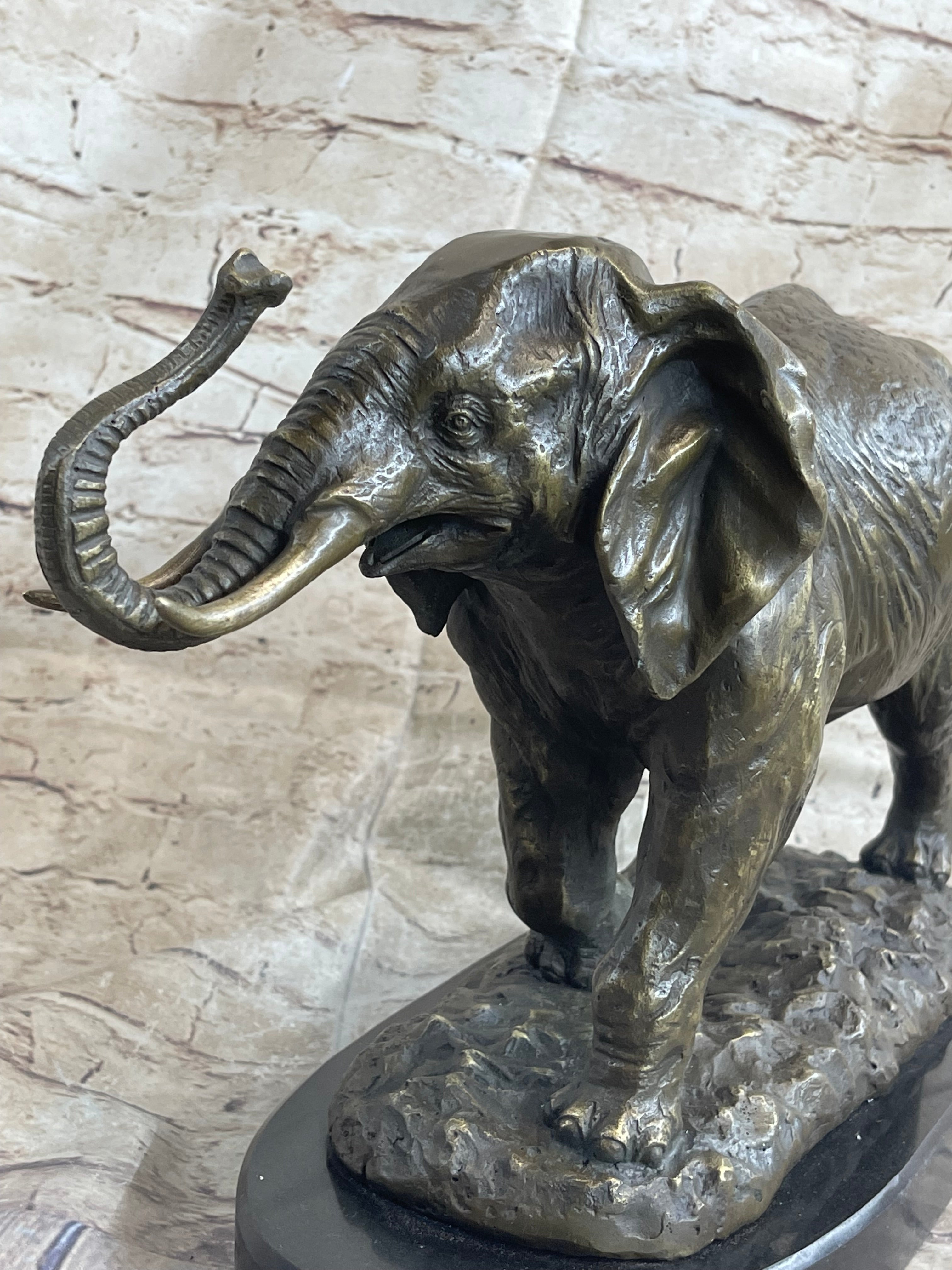 Cast Bronze Marble Sculpture Elephant Safari Statue Art Figure Figurine Animal