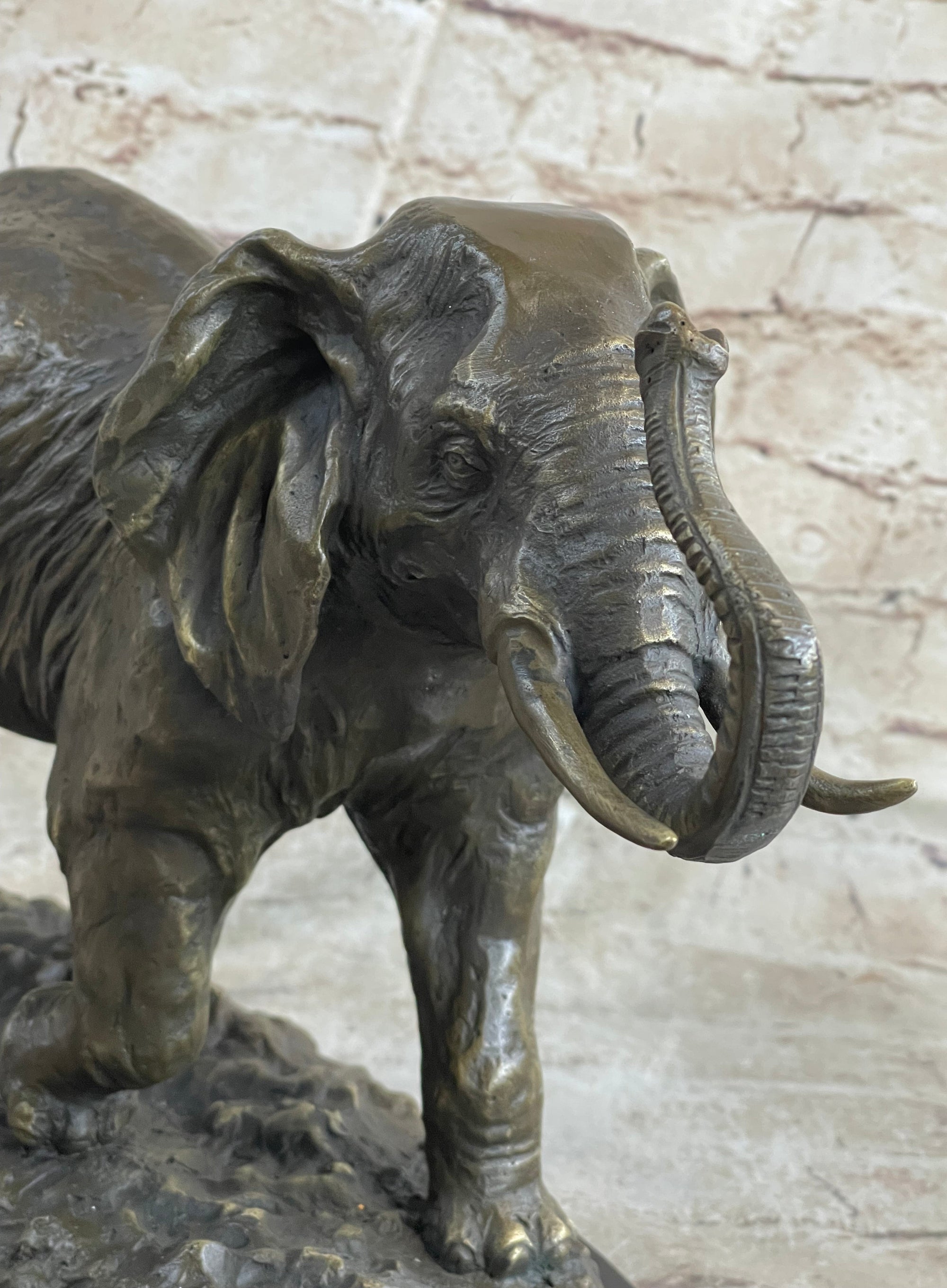 Cast Bronze Marble Sculpture Elephant Safari Statue Art Figure Figurine Animal
