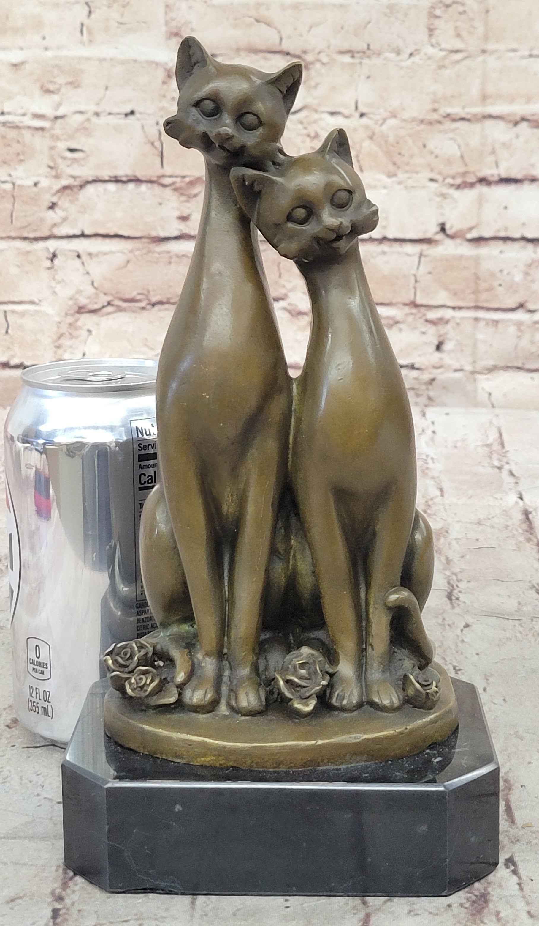 Pair of Slender Siamese Cats Kittens Bronze Statue Sculpture Figure 9" x 5"