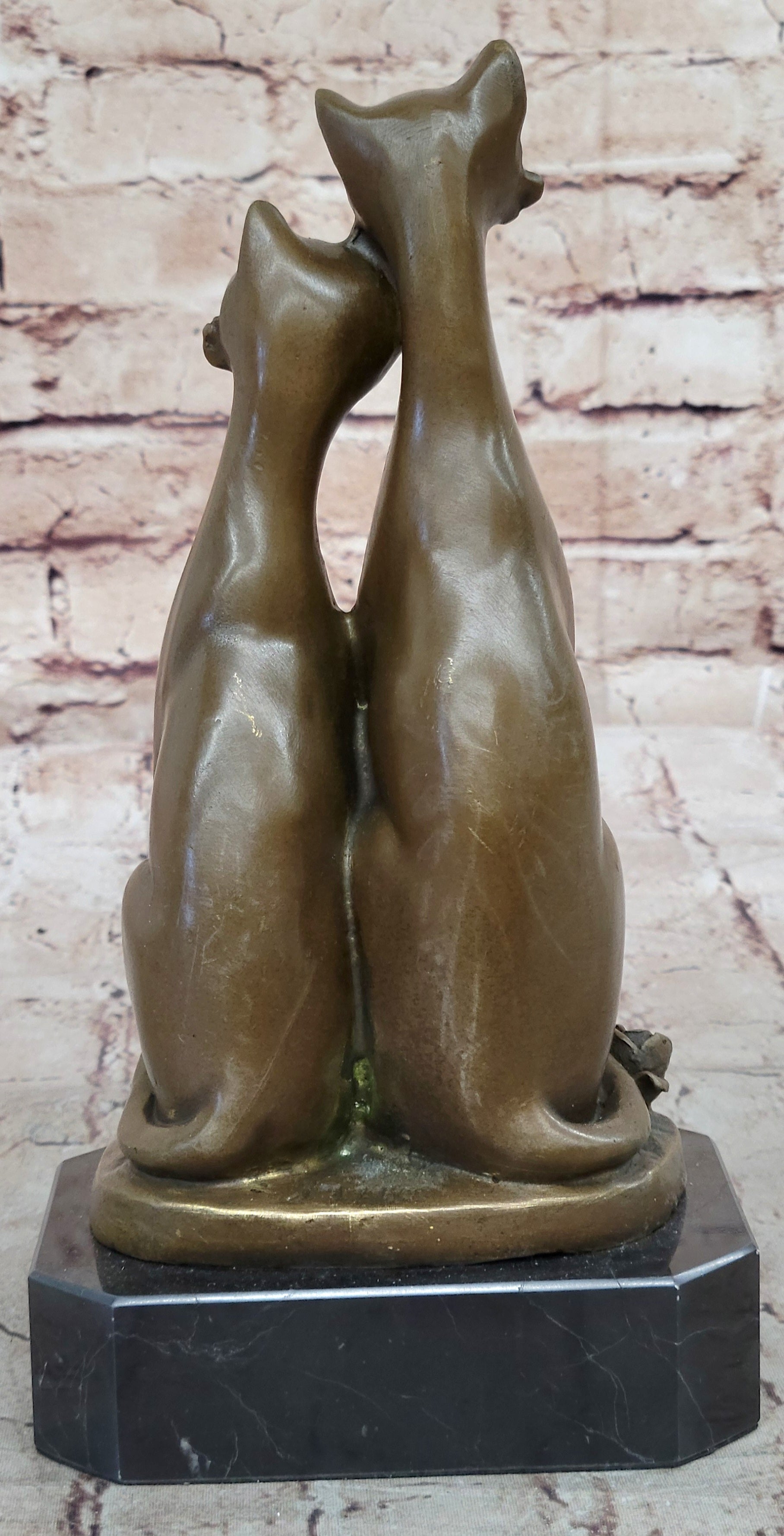 Pair of Slender Siamese Cats Kittens Bronze Statue Sculpture Figure 9" x 5"