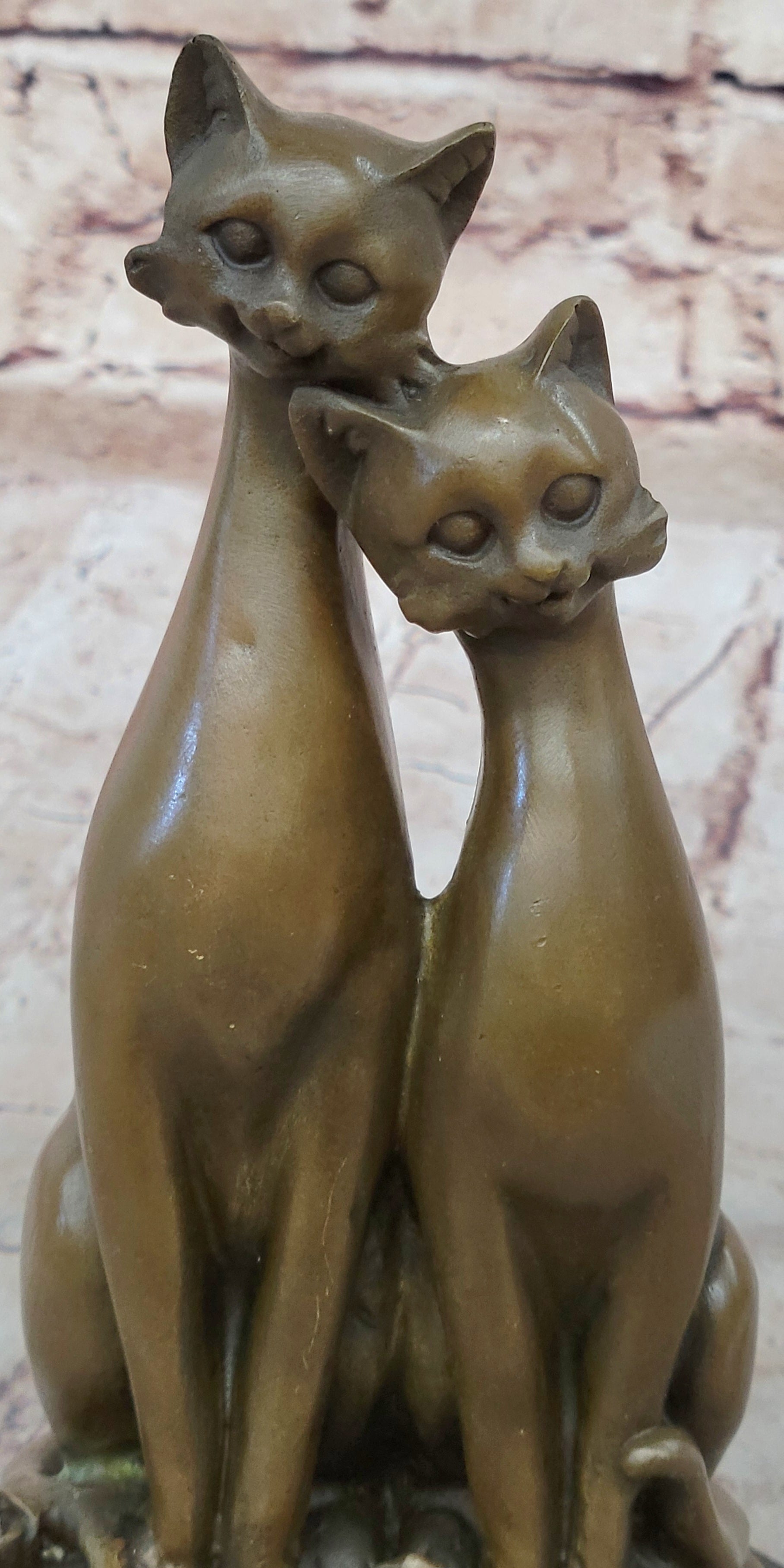 Pair of Slender Siamese Cats Kittens Bronze Statue Sculpture Figure 9" x 5"