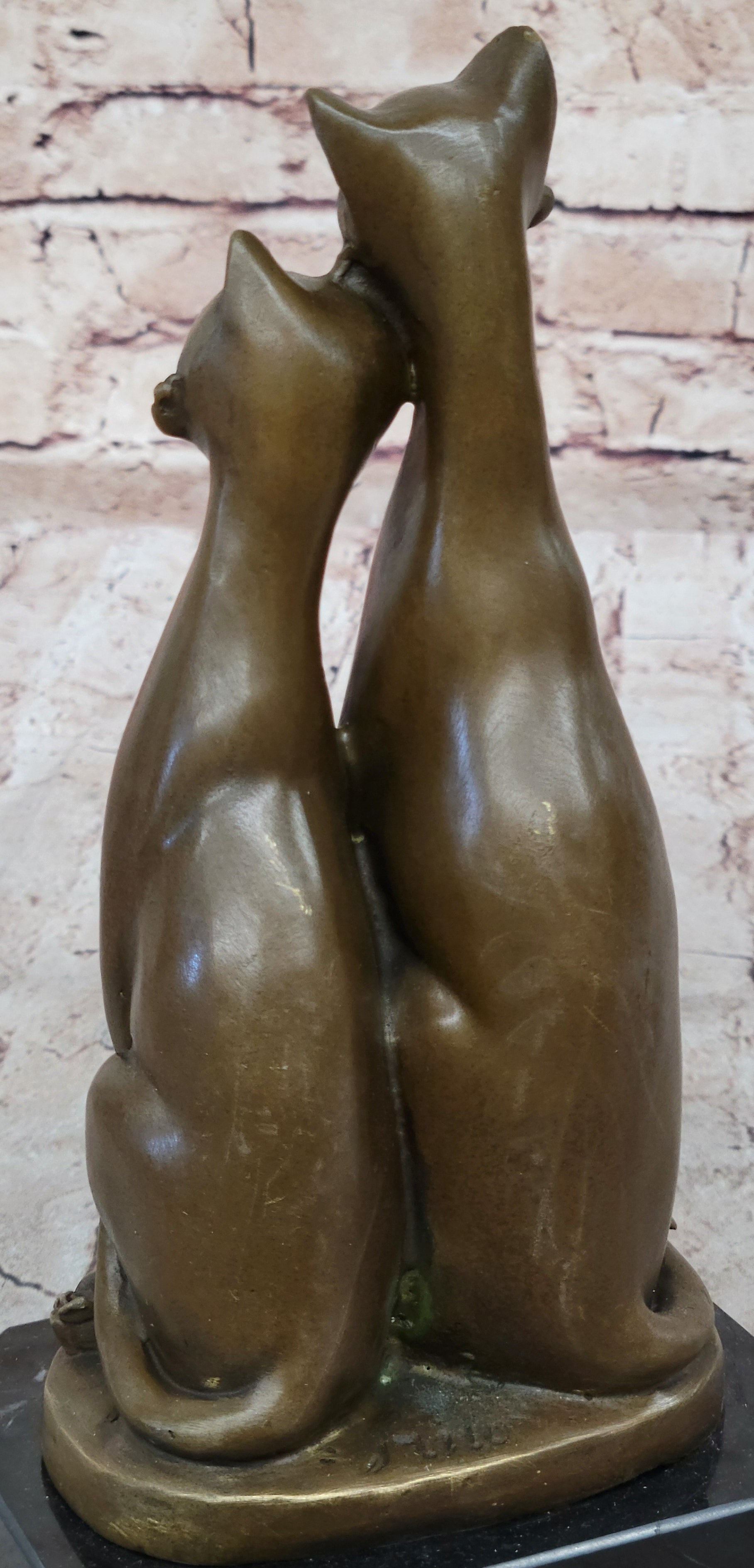 Pair of Slender Siamese Cats Kittens Bronze Statue Sculpture Figure 9" x 5"