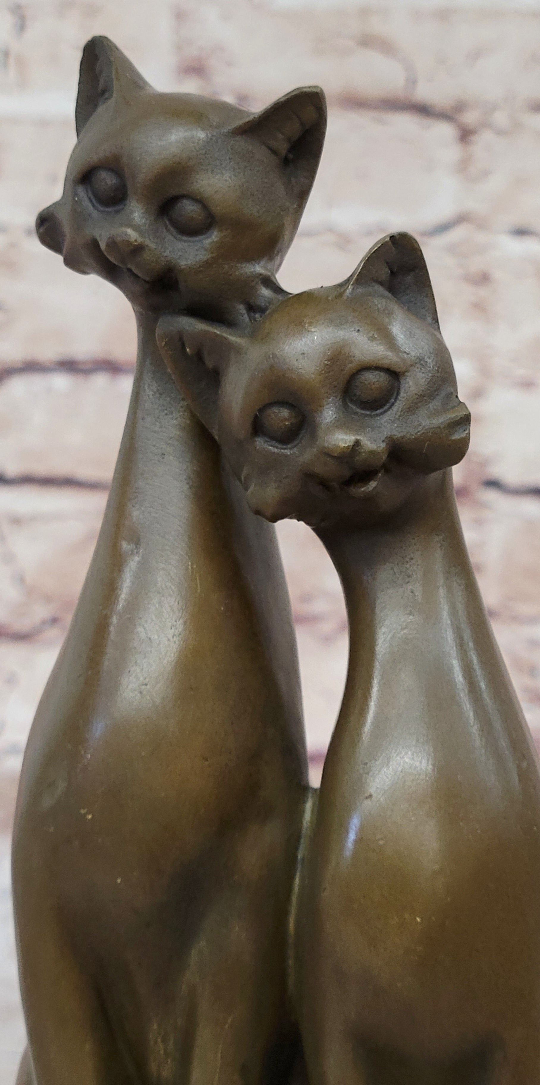 Pair of Slender Siamese Cats Kittens Bronze Statue Sculpture Figure 9" x 5"