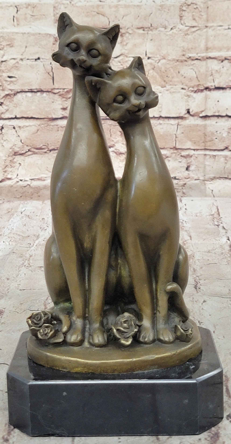 Pair of Slender Siamese Cats Kittens Bronze Statue Sculpture Figure 9" x 5"