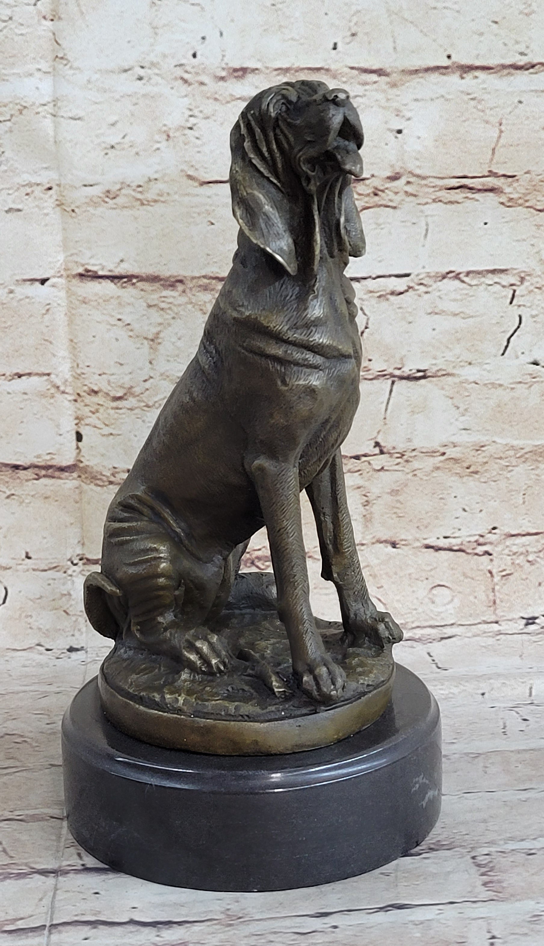 Signed Cain Bloodhound Bronze Marble Sculpture Pet Dog Figure Man`s Best Friend