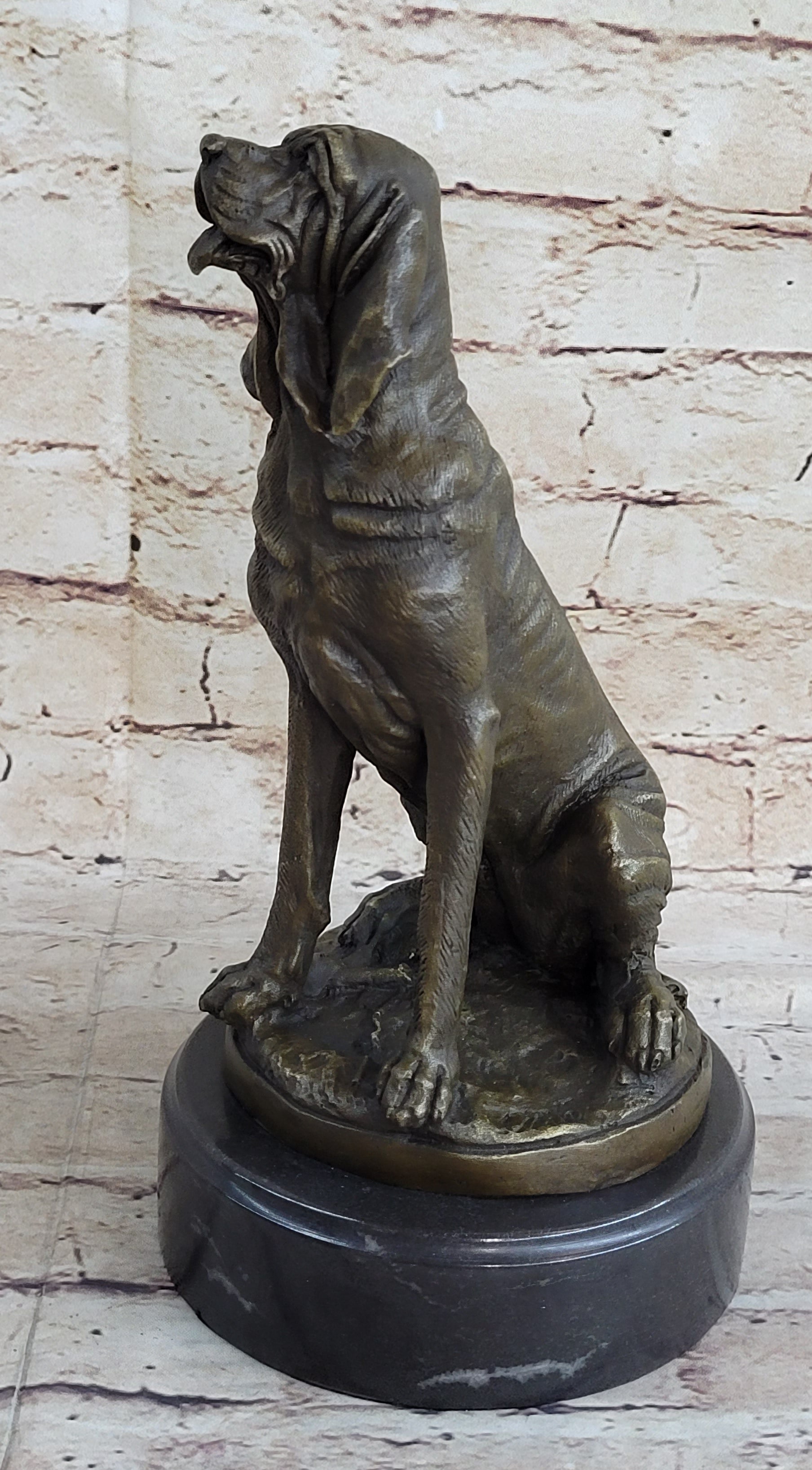 Signed Cain Bloodhound Bronze Marble Sculpture Pet Dog Figure Man`s Best Friend