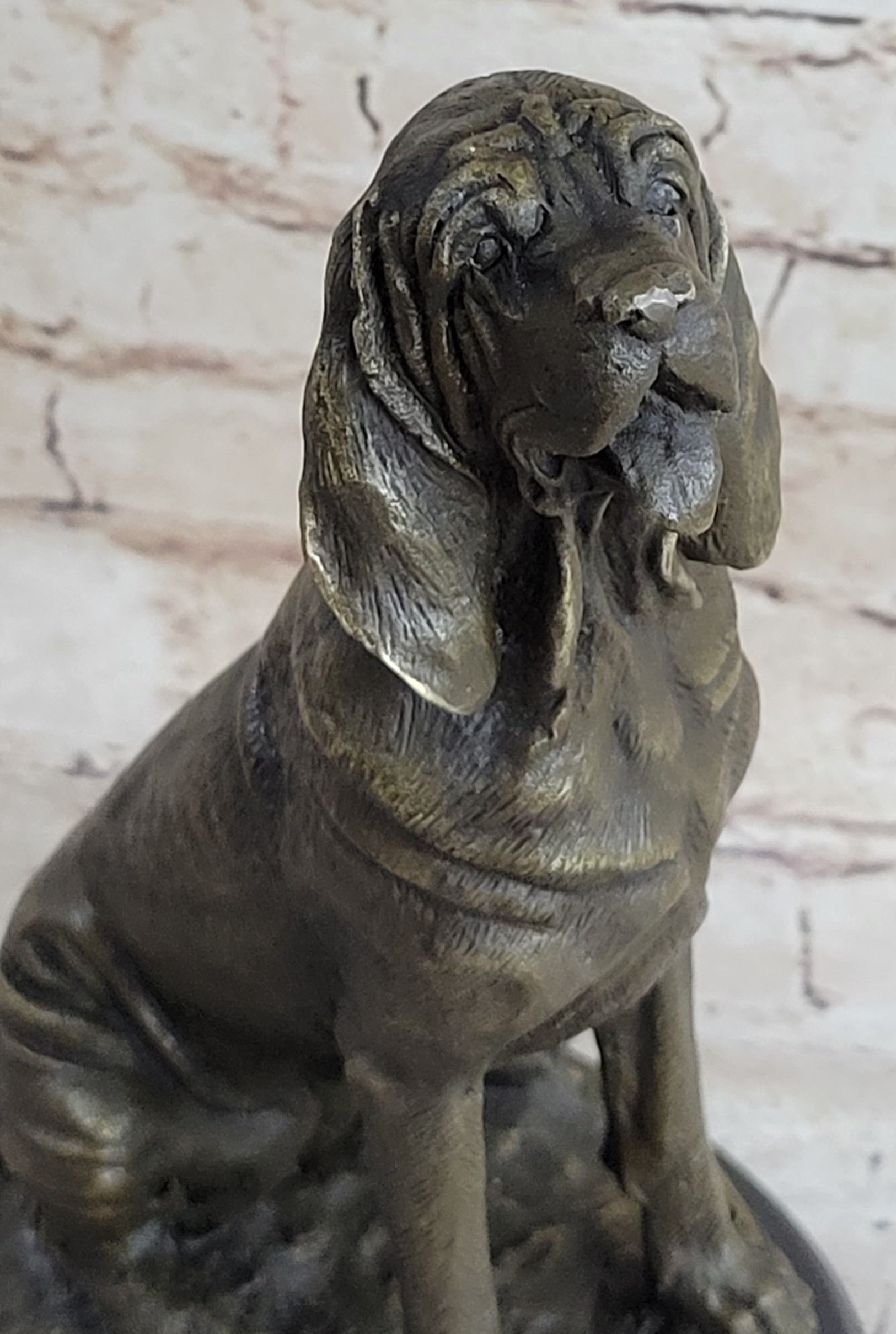 Signed Cain Bloodhound Bronze Marble Sculpture Pet Dog Figure Man`s Best Friend