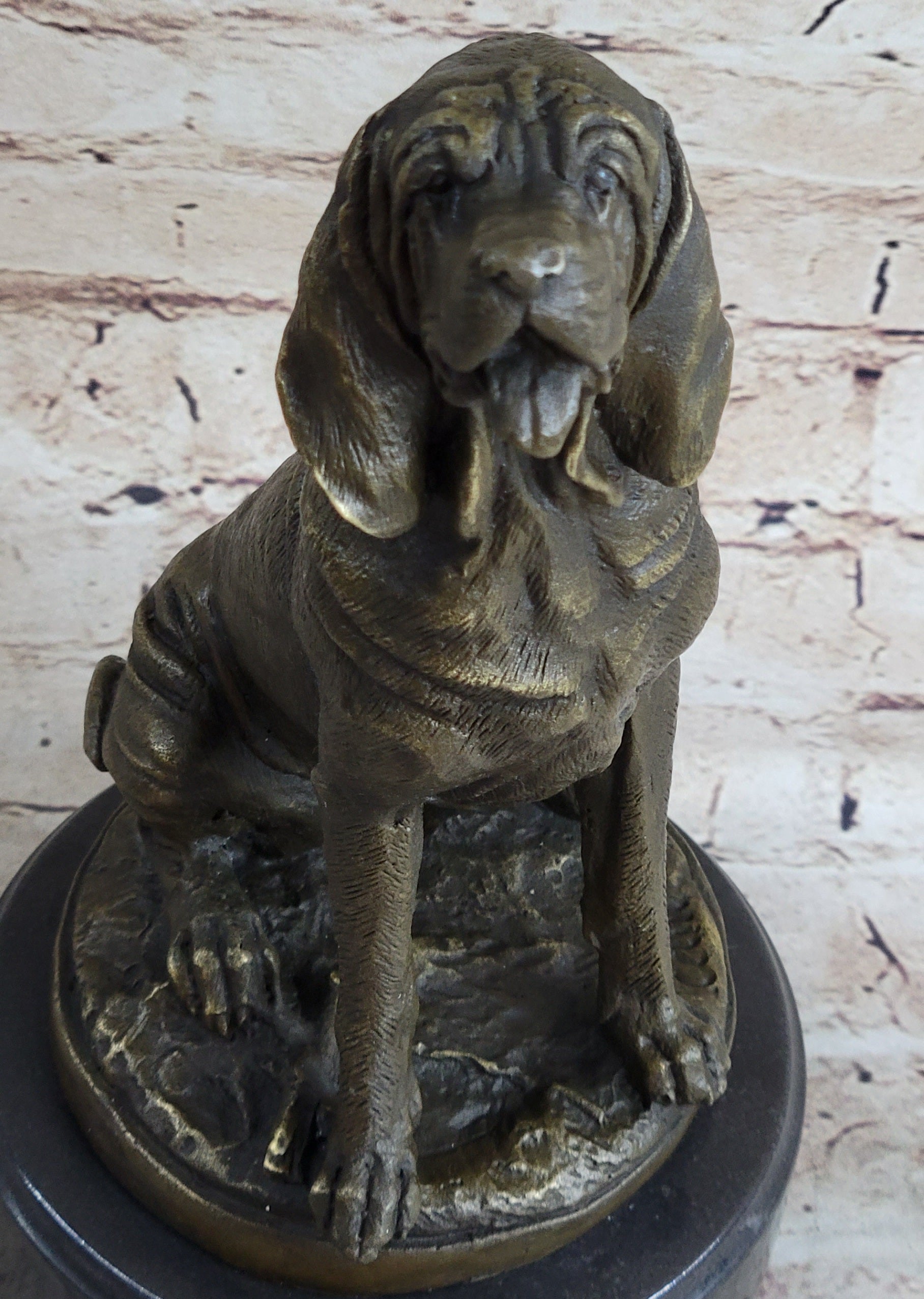 Signed Cain Bloodhound Bronze Marble Sculpture Pet Dog Figure Man`s Best Friend