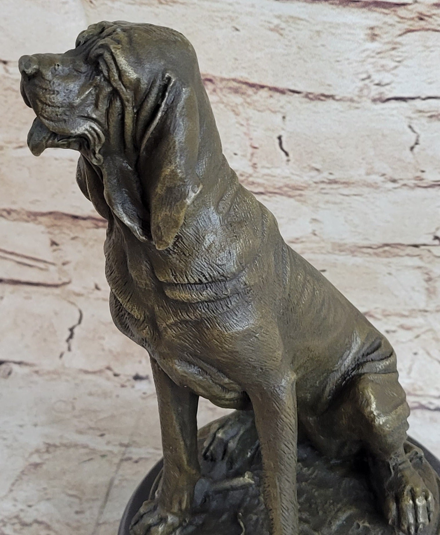 Signed Cain Bloodhound Bronze Marble Sculpture Pet Dog Figure Man`s Best Friend