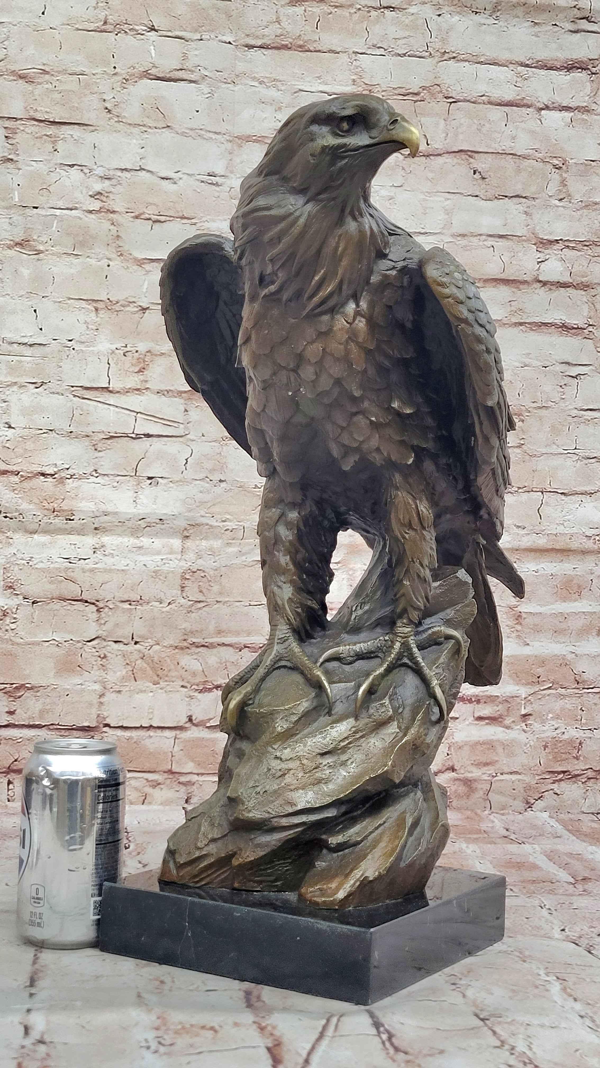Majestic Bronze Metal Eagle Sculpture Bird on Rocky Base by Barye