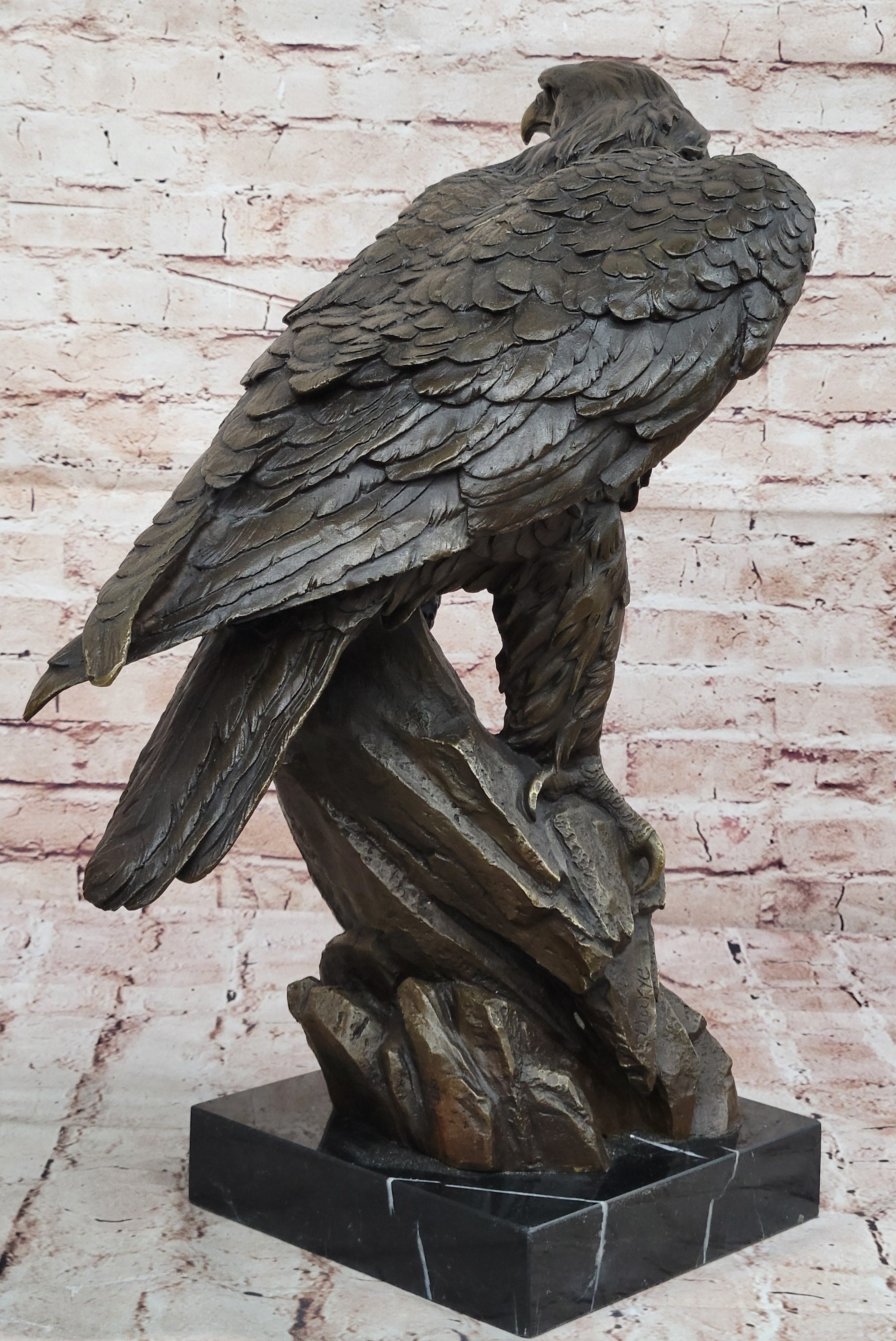 Majestic Bronze Metal Eagle Sculpture Bird on Rocky Base by Barye
