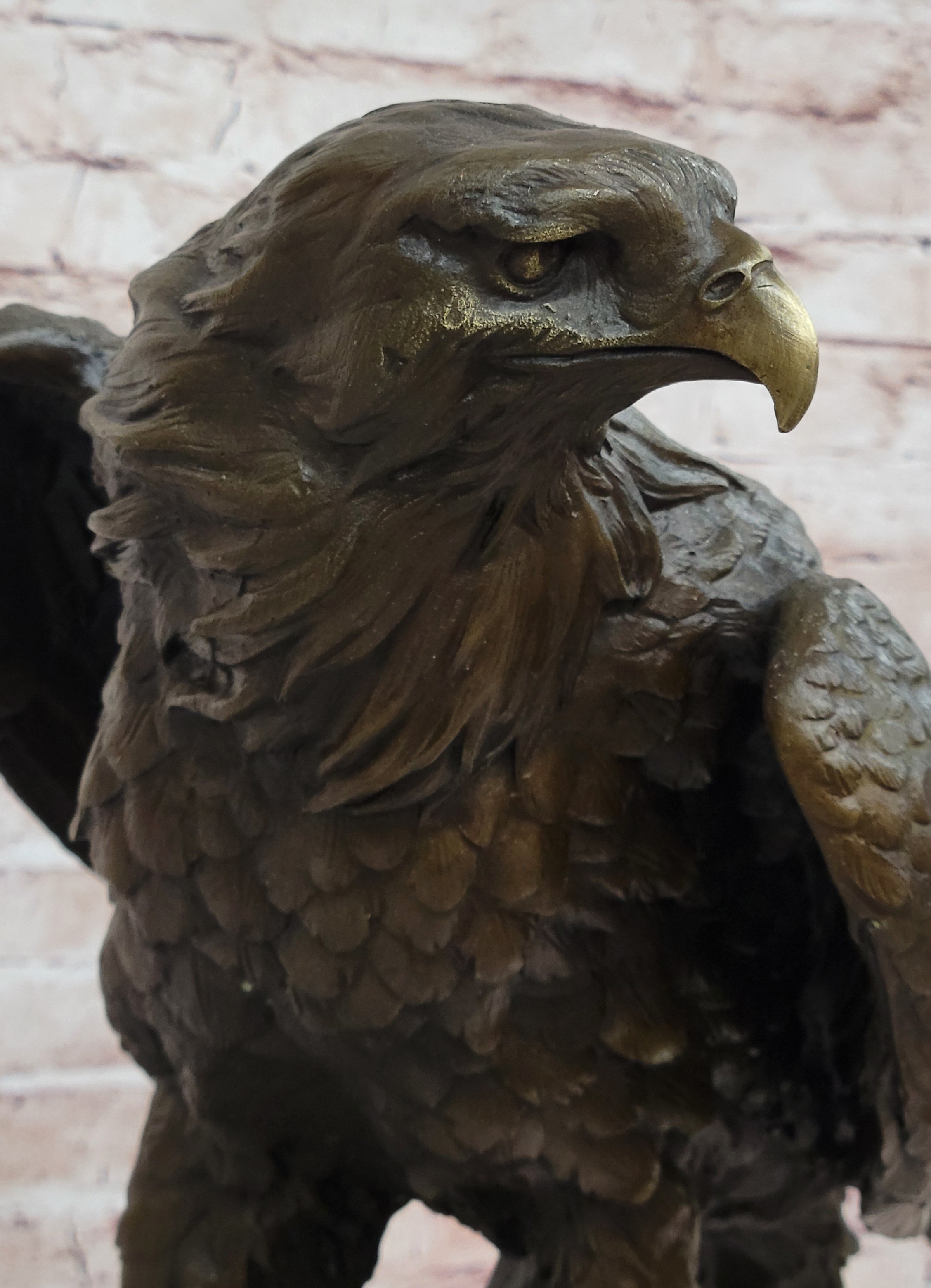 Majestic Bronze Metal Eagle Sculpture Bird on Rocky Base by Barye