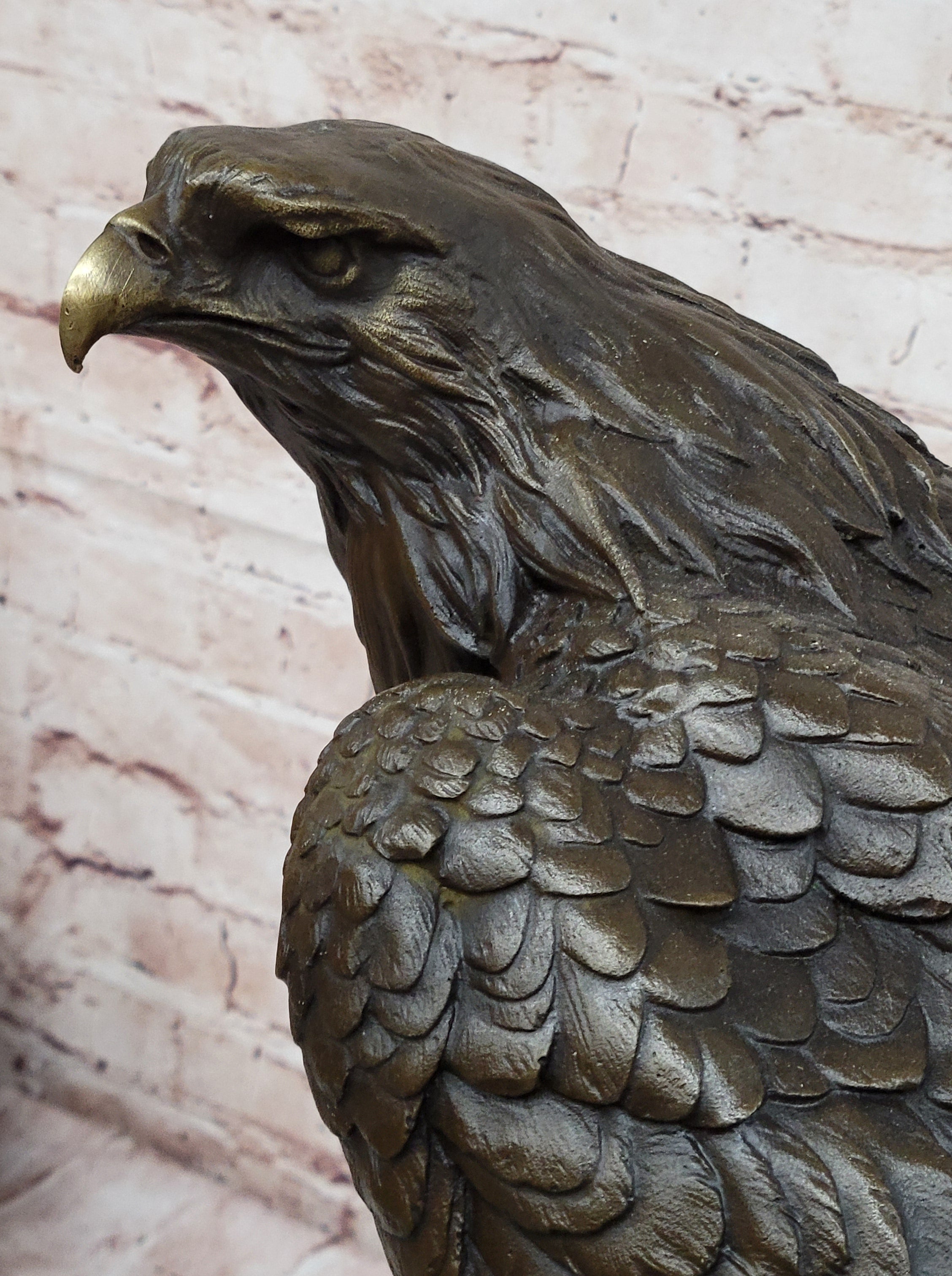 Majestic Bronze Metal Eagle Sculpture Bird on Rocky Base by Barye