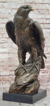 Majestic Bronze Metal Eagle Sculpture Bird on Rocky Base by Barye