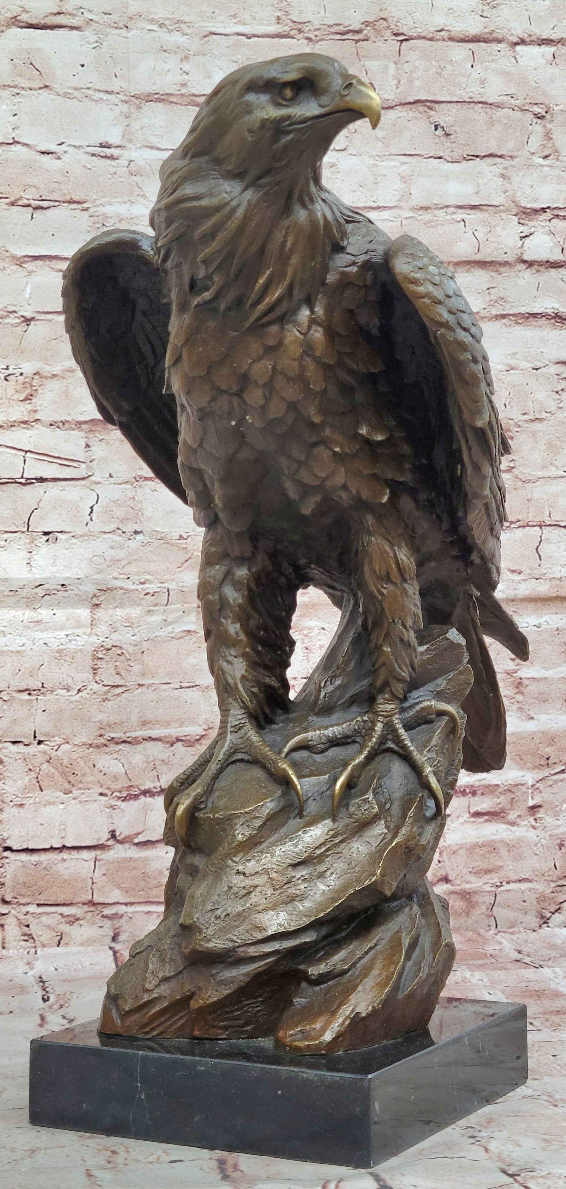 Majestic Bronze Metal Eagle Sculpture Bird on Rocky Base by Barye