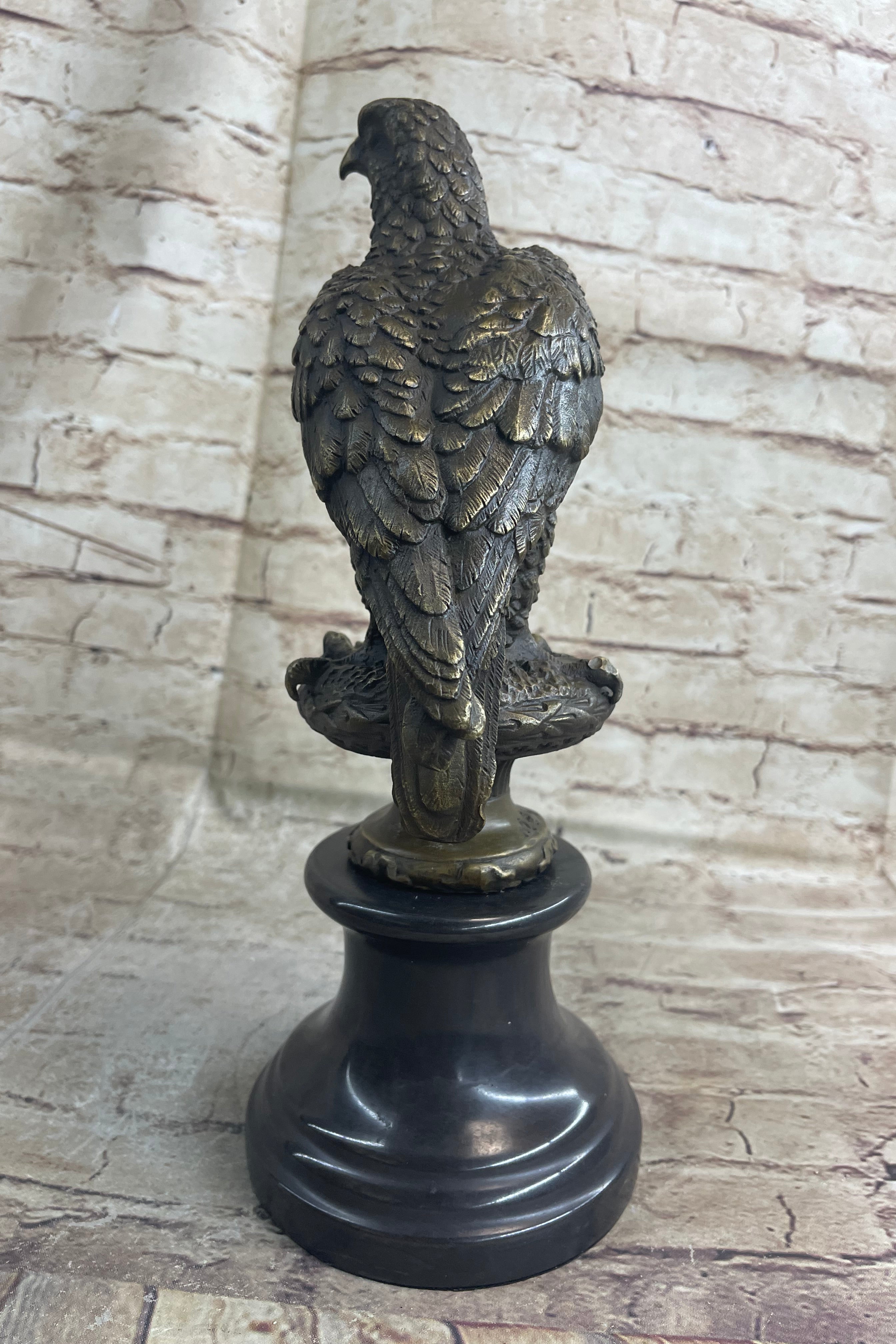 Original Milo Hawk American Eagle Bronze Marble Base Sculpture Bird Figurine Art