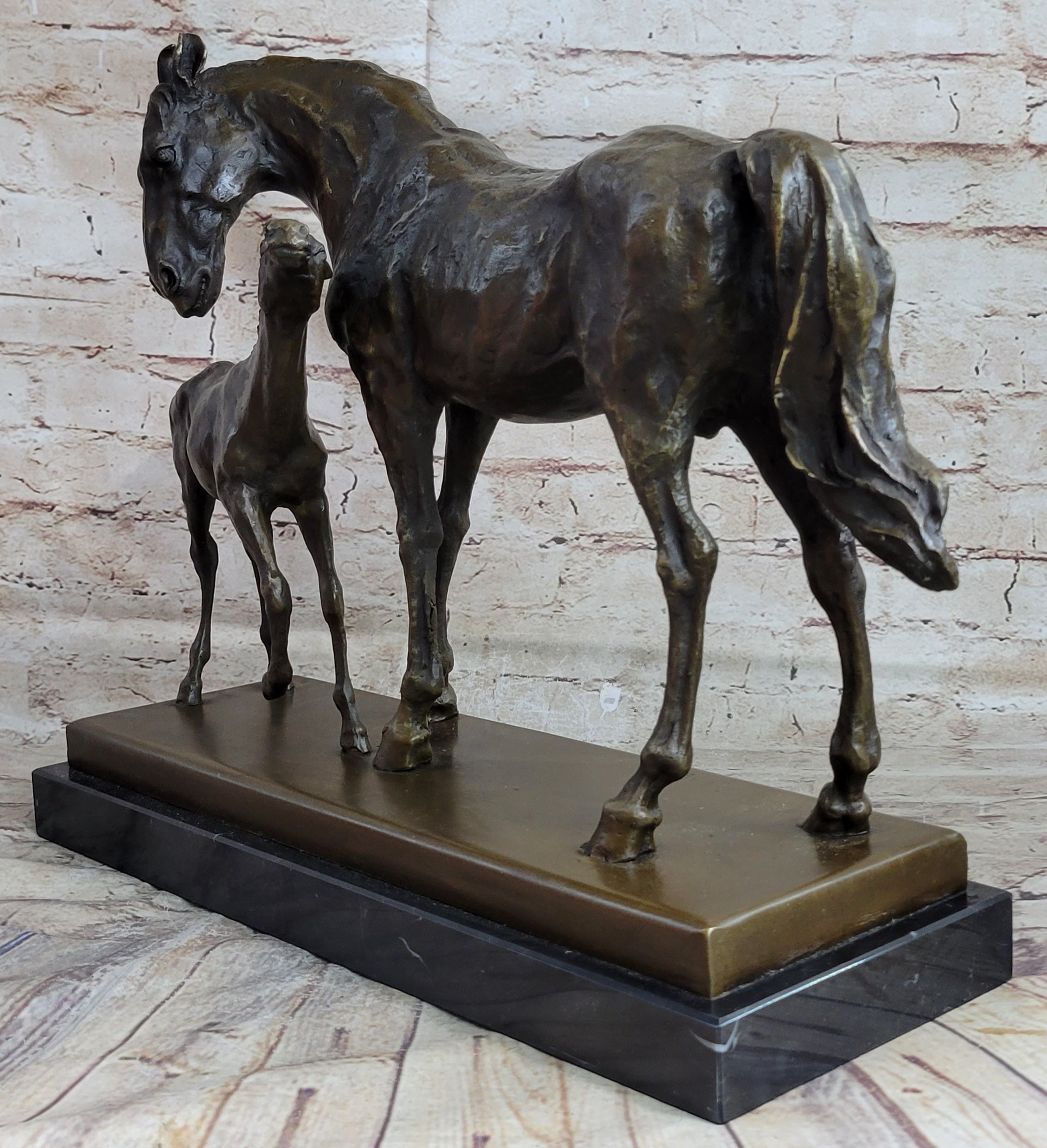 Horse W/ Foal Bronze Marble Figurine Statue By Mene Hot Cast Sculpture Figure