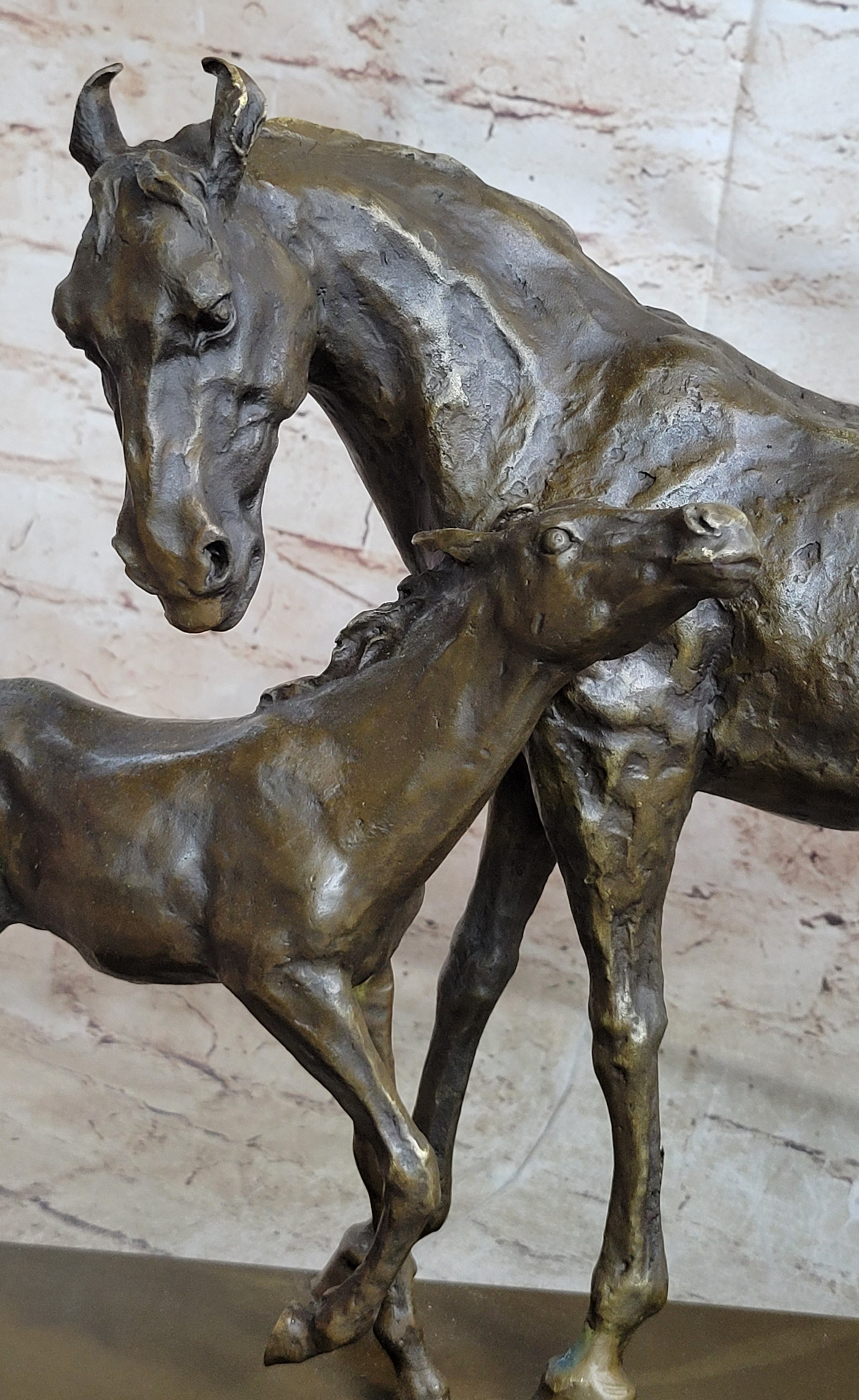Horse W/ Foal Bronze Marble Figurine Statue By Mene Hot Cast Sculpture Figure
