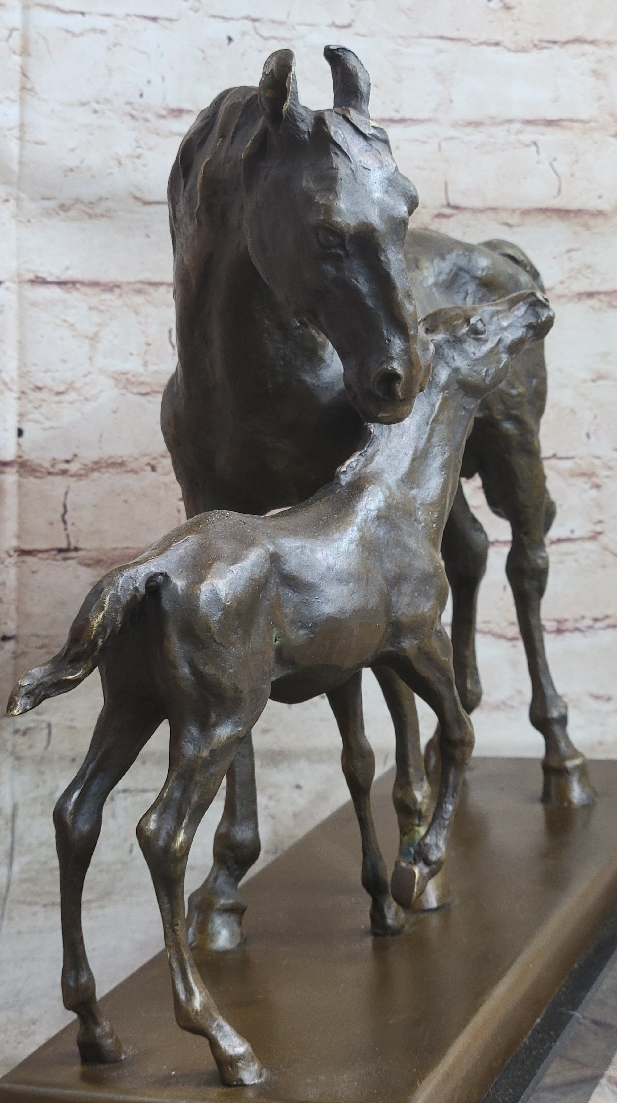 Horse W/ Foal Bronze Marble Figurine Statue By Mene Hot Cast Sculpture Figure