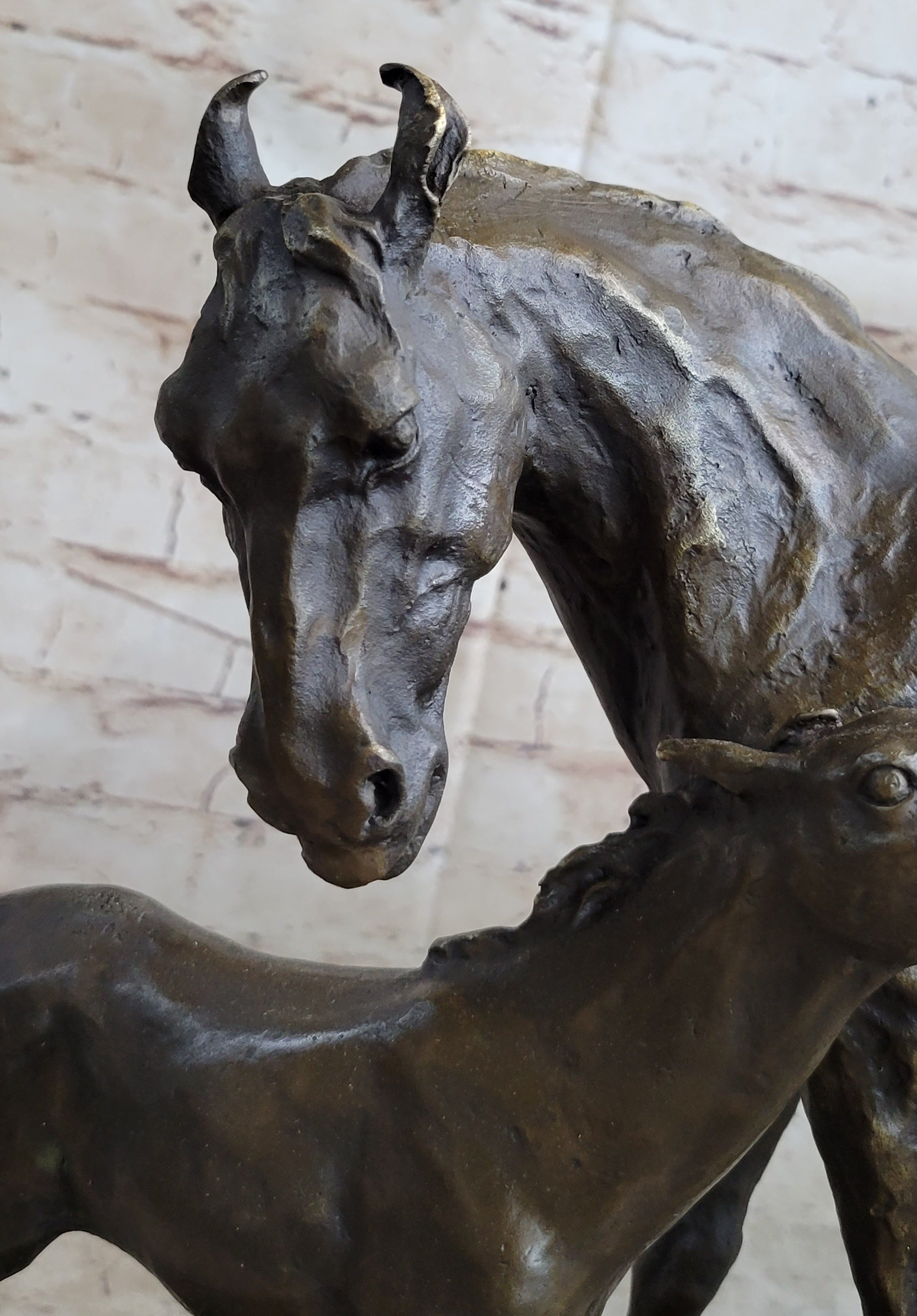 Horse W/ Foal Bronze Marble Figurine Statue By Mene Hot Cast Sculpture Figure