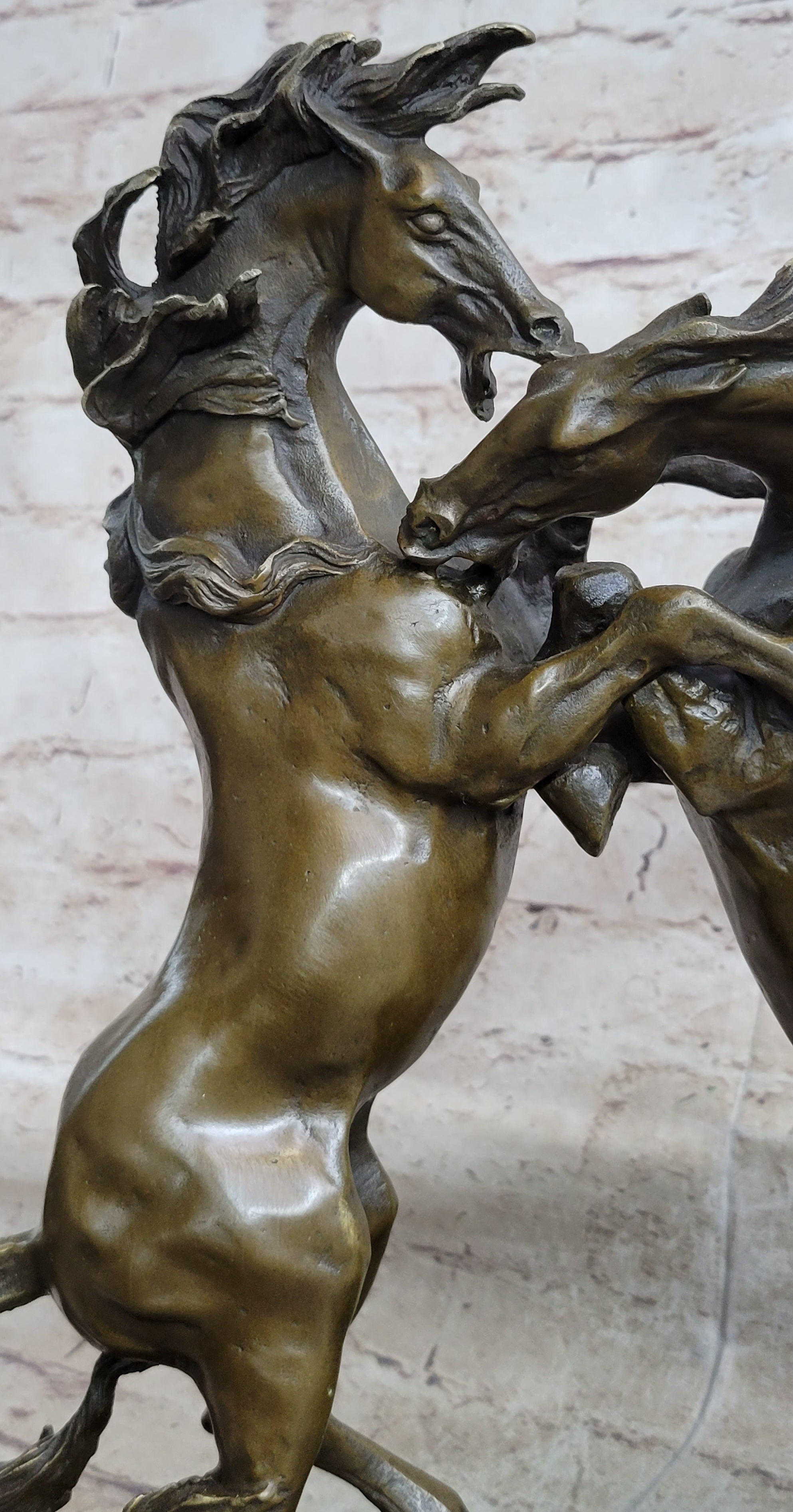 Dueling Stallion Horses Rearing Horse Bronze Statue Sculpture Decor Marble Base Original