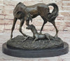 Horses Mare W/Foal Horse Bronze Sculpture Wild Farm Animal Marble Base