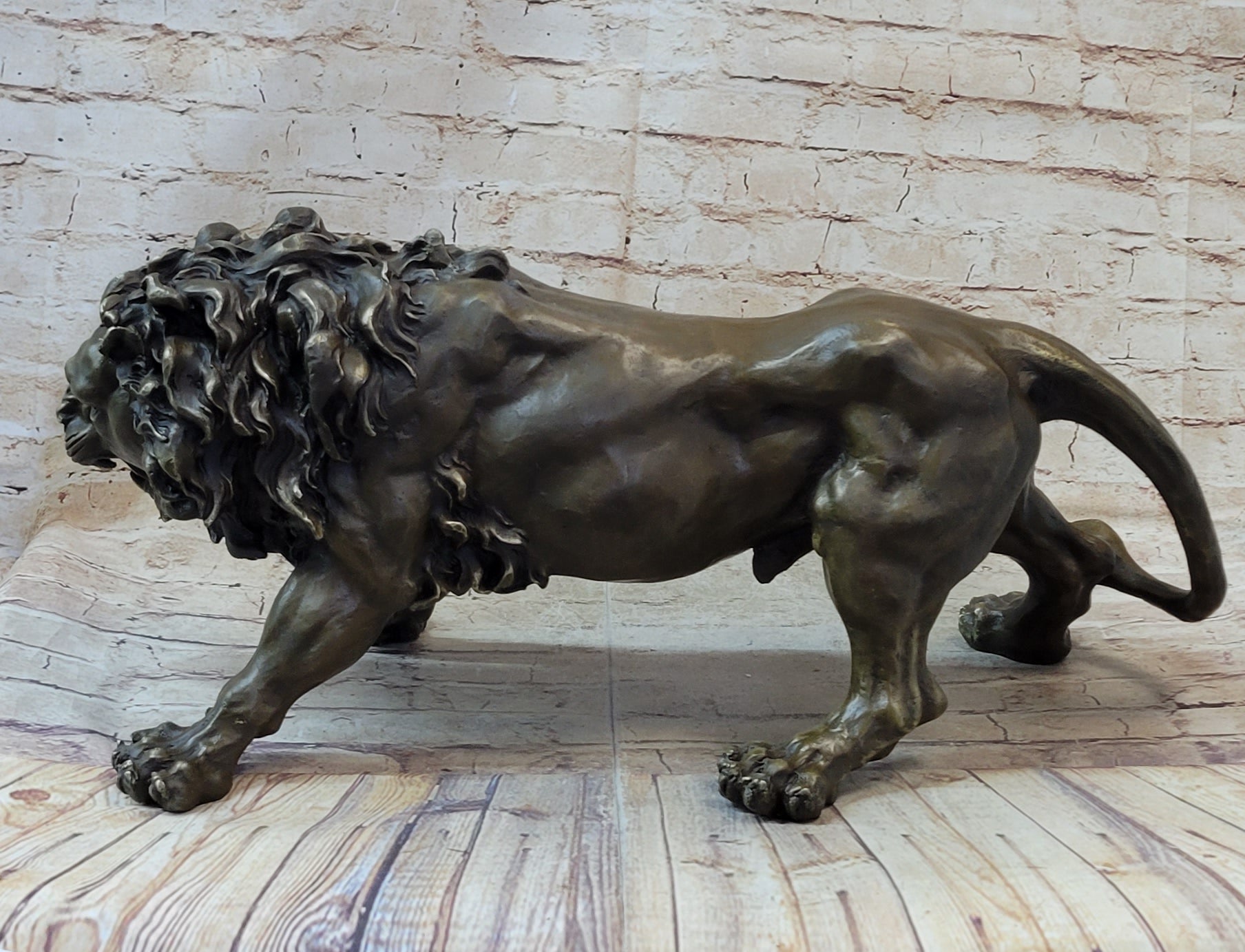 Roaring Guardian Lion Bronze Metal Figurine Sculpture Statue Signed Art Decor