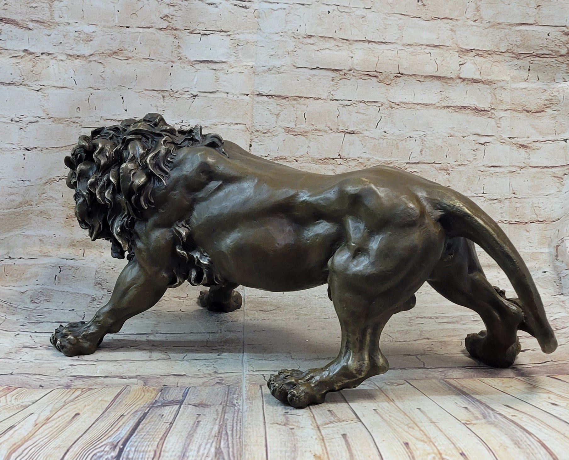 Roaring Guardian Lion Bronze Metal Figurine Sculpture Statue Signed Art Decor
