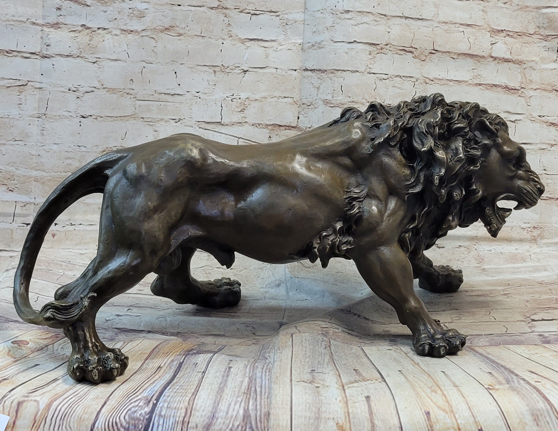 Roaring Guardian Lion Bronze Metal Figurine Sculpture Statue Signed Art Decor