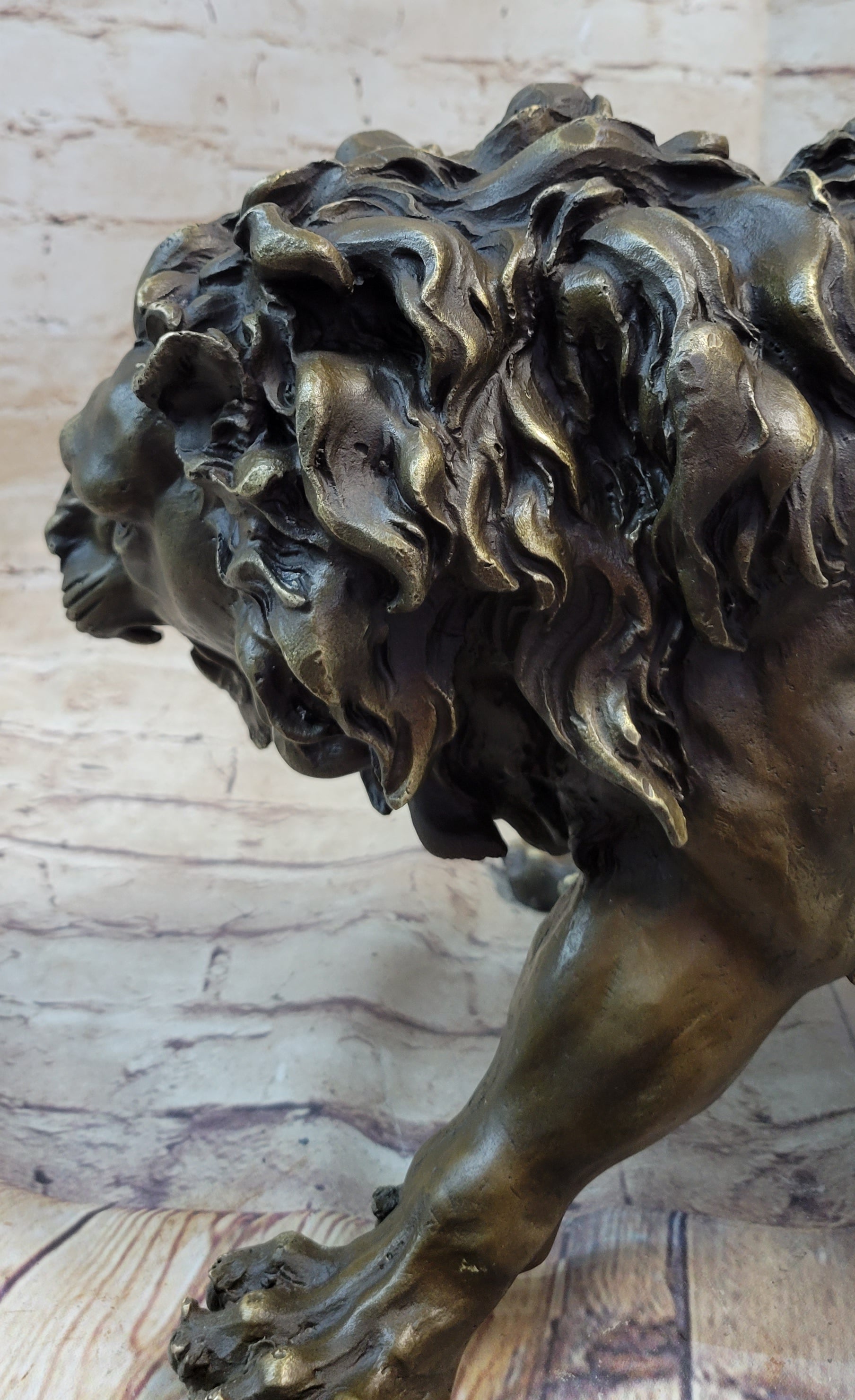 Roaring Guardian Lion Bronze Metal Figurine Sculpture Statue Signed Art Decor