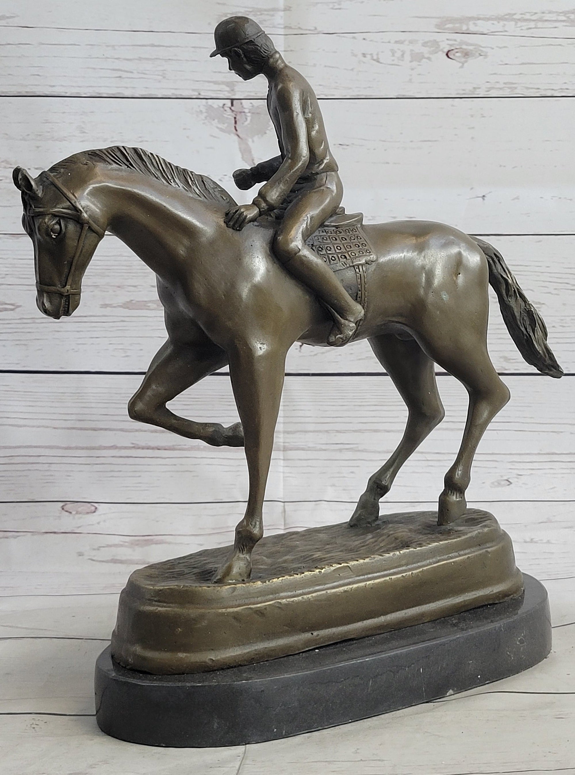 Fine Quality Signed Bronze Of A Horse And Jockey Polo Academy Racing Sculpture Kentucky