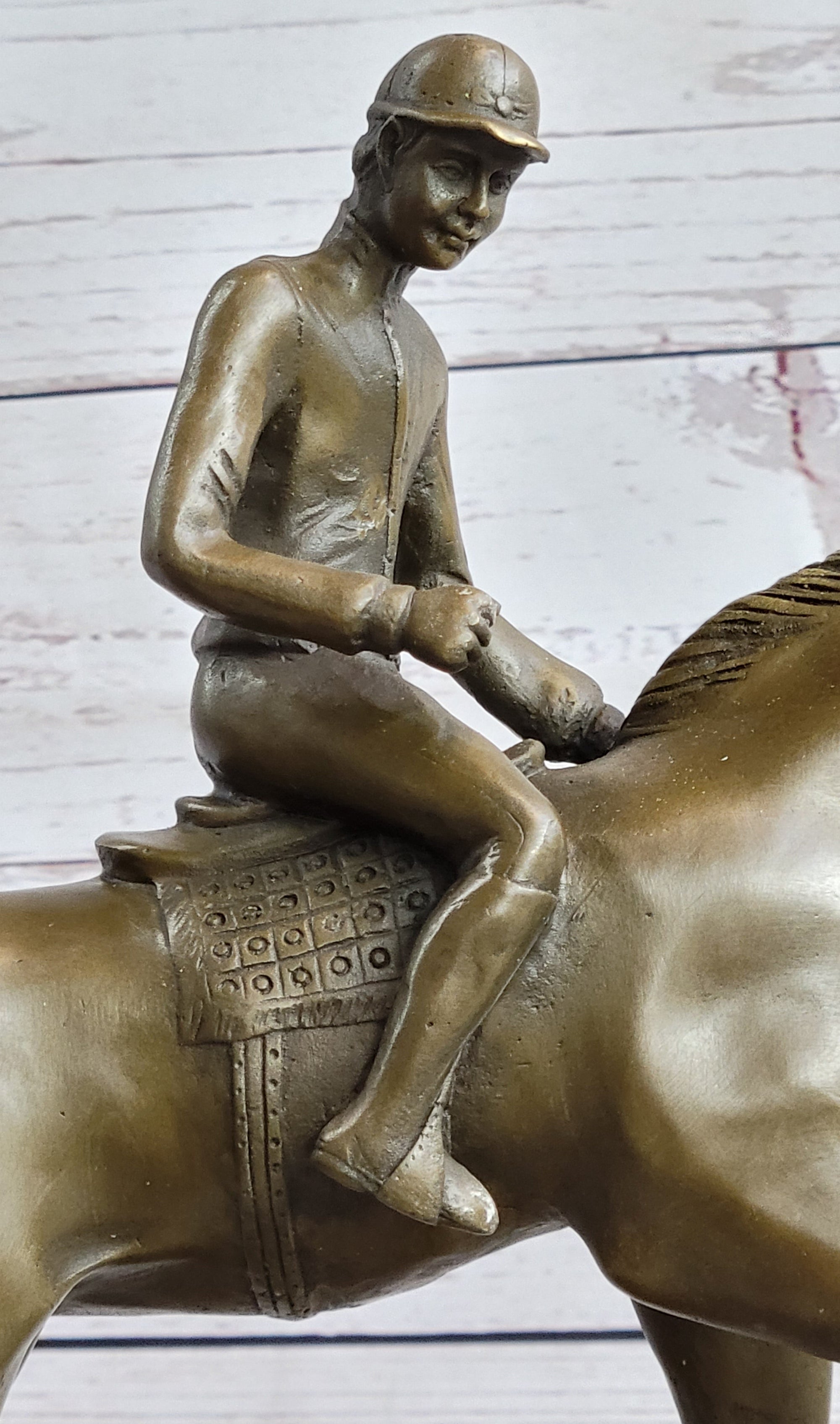 Fine Quality Signed Bronze Of A Horse And Jockey Polo Academy Racing Sculpture Kentucky
