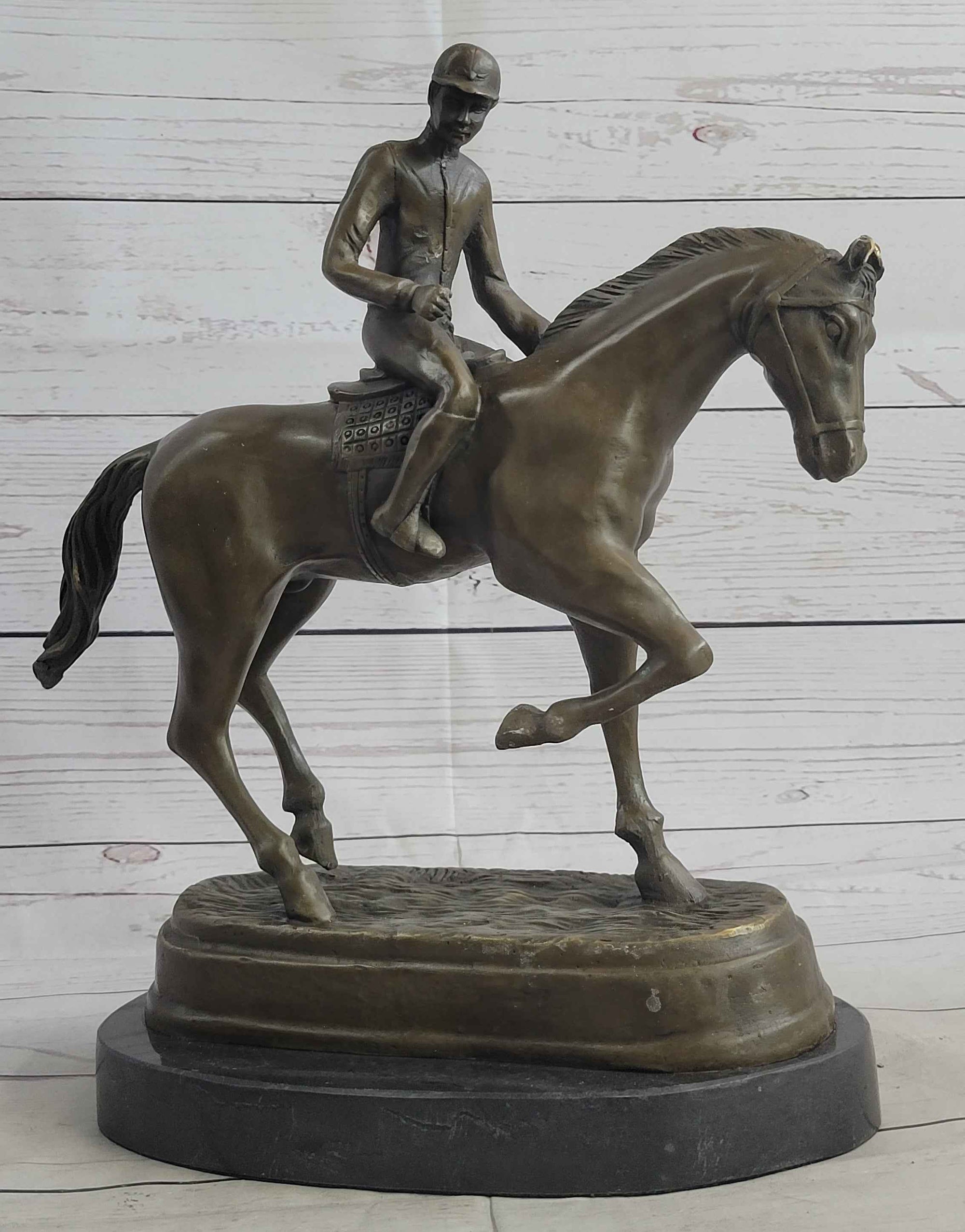 Fine Quality Signed Bronze Of A Horse And Jockey Polo Academy Racing Sculpture Kentucky