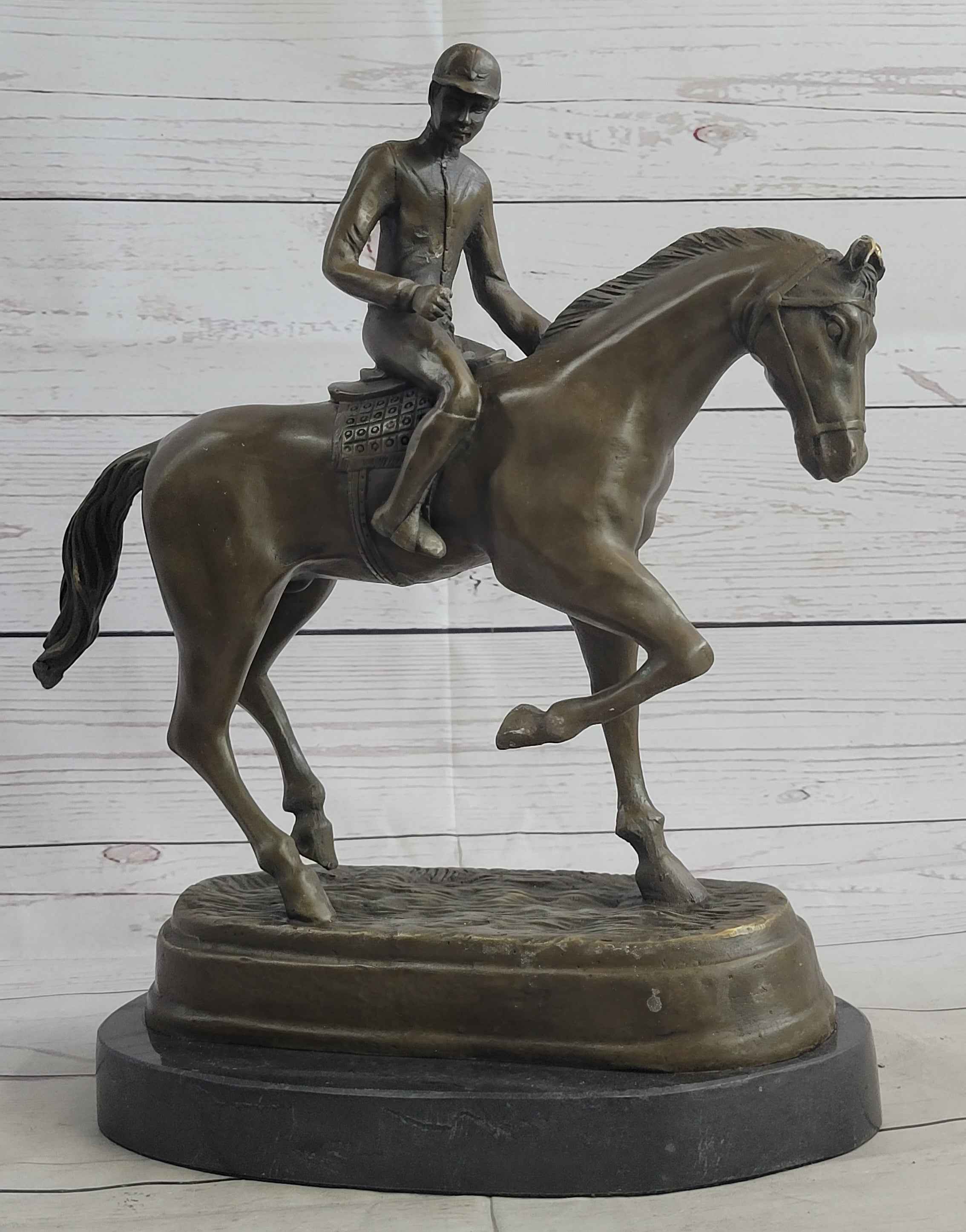 Fine Quality Signed Bronze Of A Horse And Jockey Polo Academy Racing Sculpture Kentucky