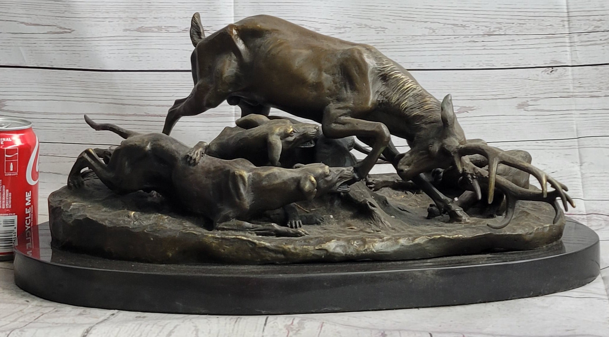 Elk Stag is Attacked by Pack of Wild Dogs Bronze Sculpture Statue Antoine Barye Art Decor