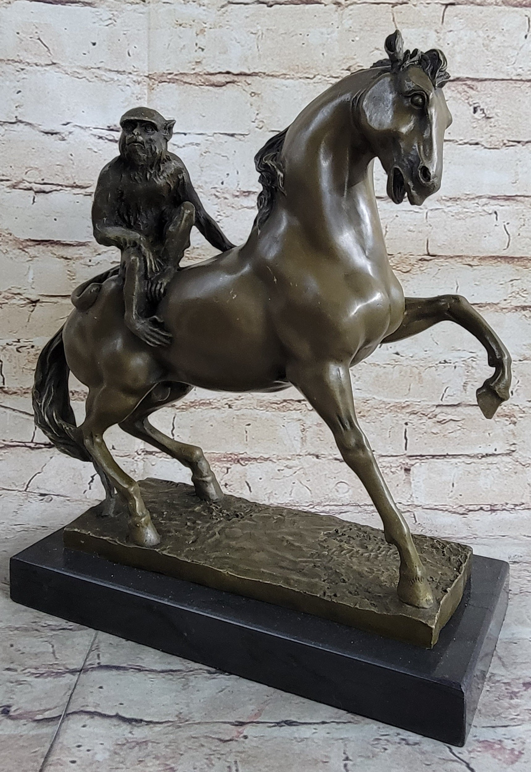 Horseback Monkey on My Back Riding Horse Bronze Statue Sculpture Figure by Milo 13" x 13"