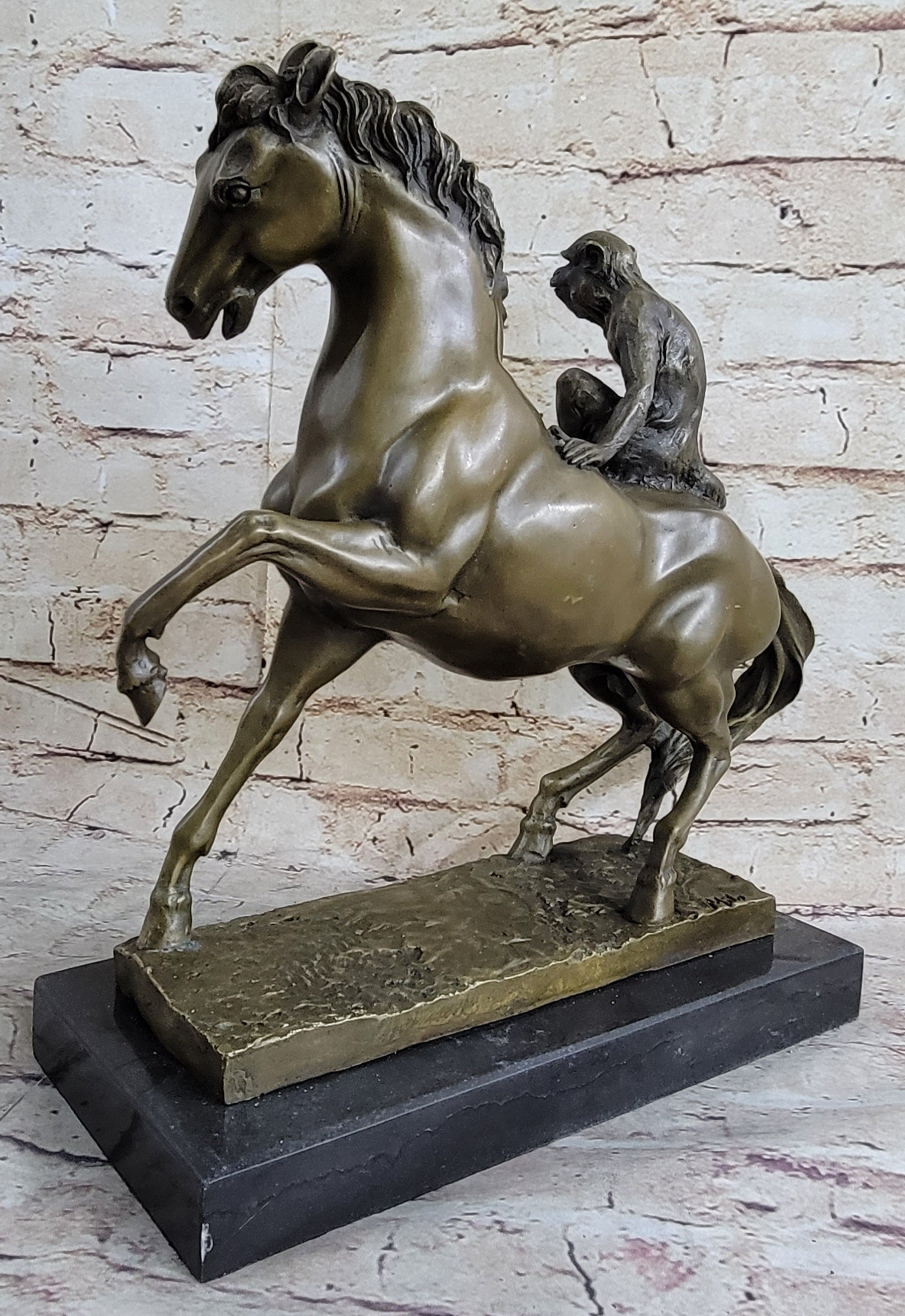 Horseback Monkey on My Back Riding Horse Bronze Statue Sculpture Figure by Milo 13" x 13"