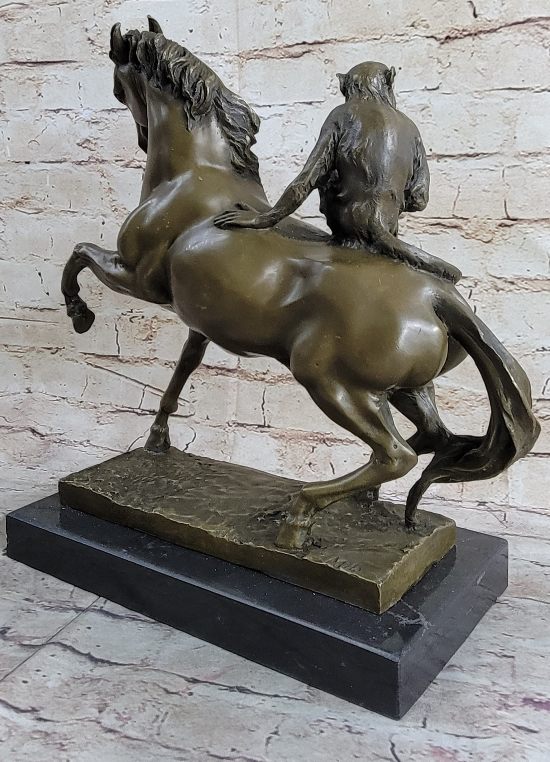 Horseback Monkey on My Back Riding Horse Bronze Statue Sculpture Figure by Milo 13" x 13"