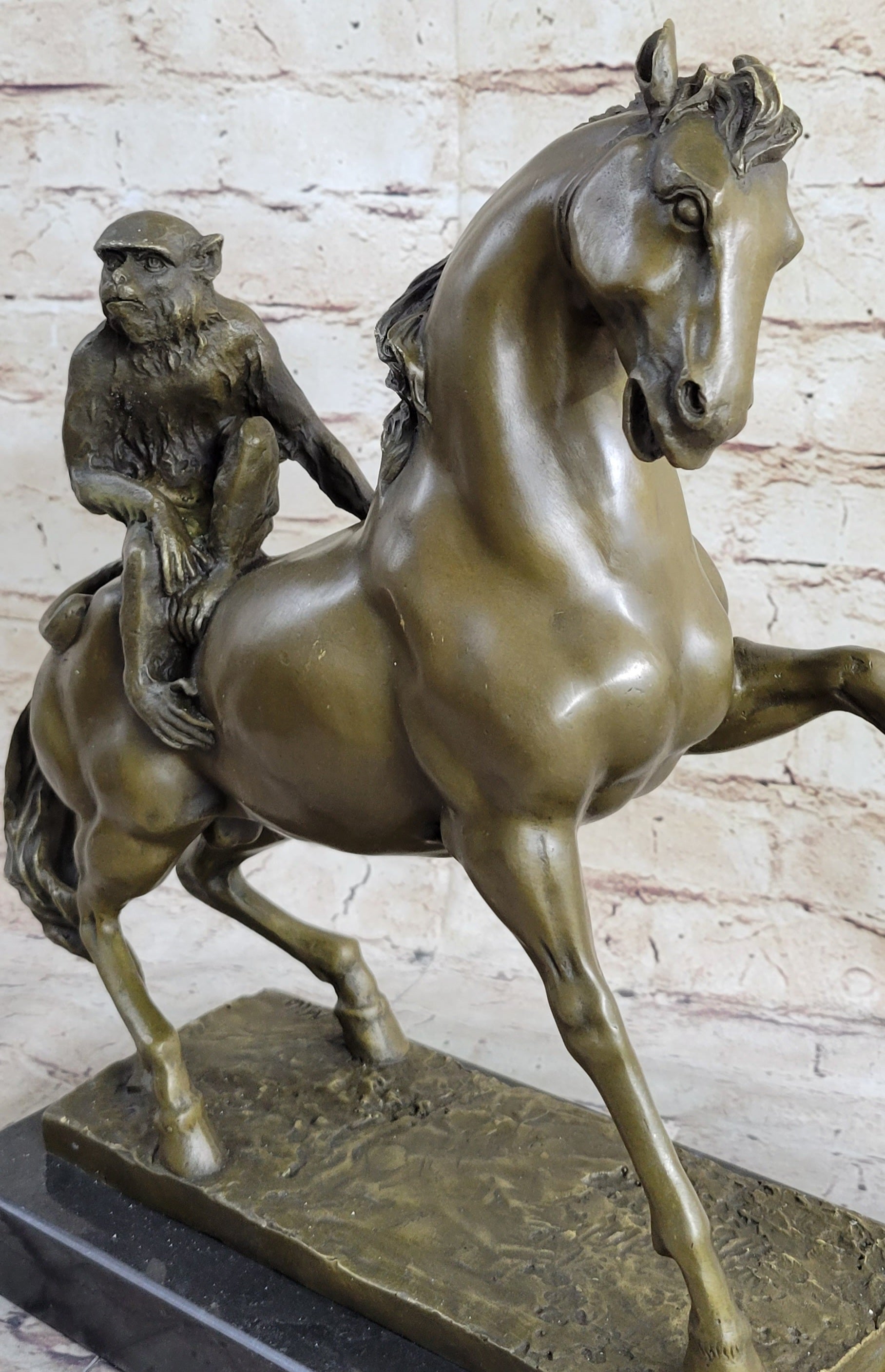 Horseback Monkey on My Back Riding Horse Bronze Statue Sculpture Figure by Milo 13" x 13"