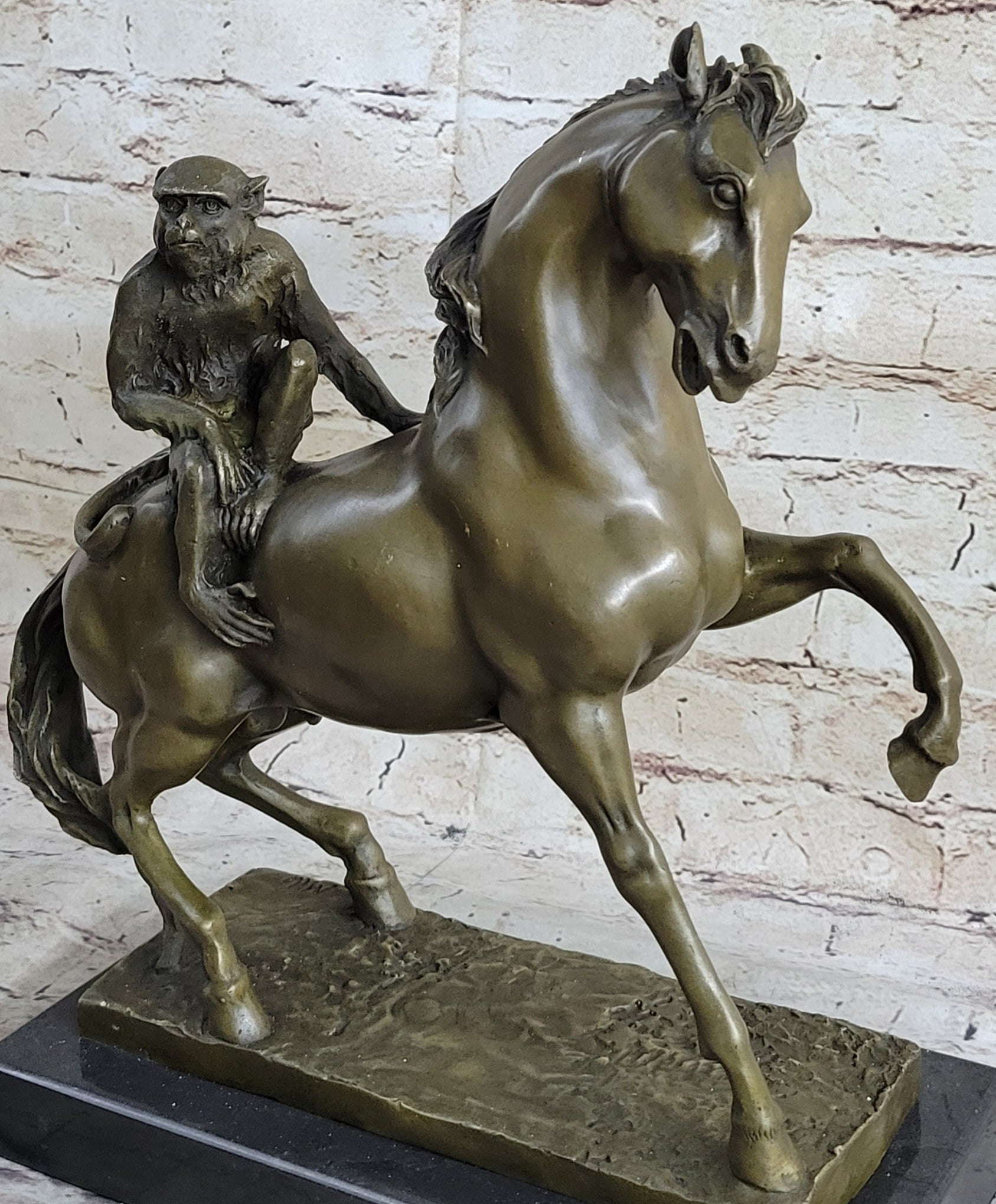 Horseback Monkey on My Back Riding Horse Bronze Statue Sculpture Figure by Milo 13" x 13"