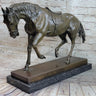 Extra Large Original Bronze Sculpture Horse Trots Stallion Marble Base Figurine