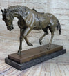 Extra Large Original Bronze Sculpture Horse Trots Stallion Marble Base Figurine