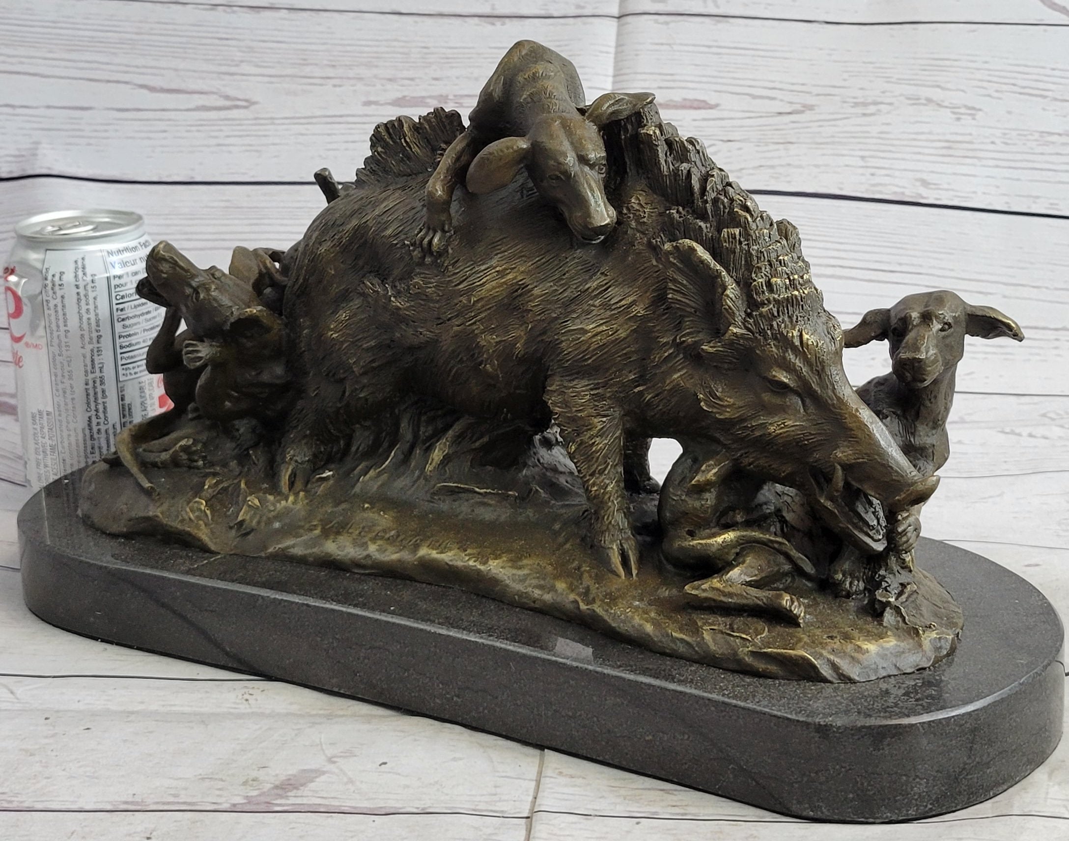 Boar Attacked by Wild Dogs Hot Cast Bronze Sculpture Statue Art by Lecourtier