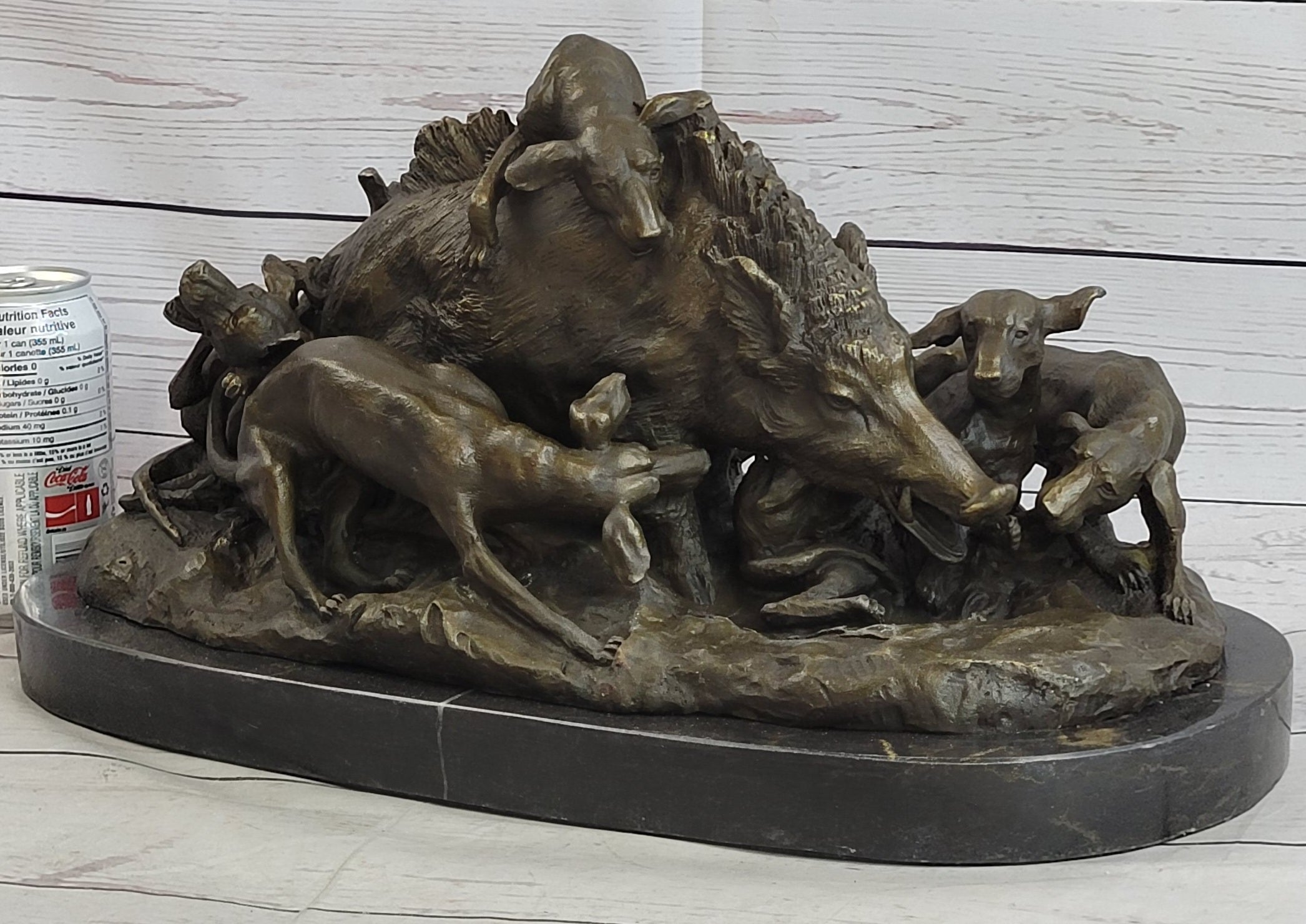 Handmade Vintage Lecourtier Wild Boar & Dogs Bronze Sculpture Figurine Figure