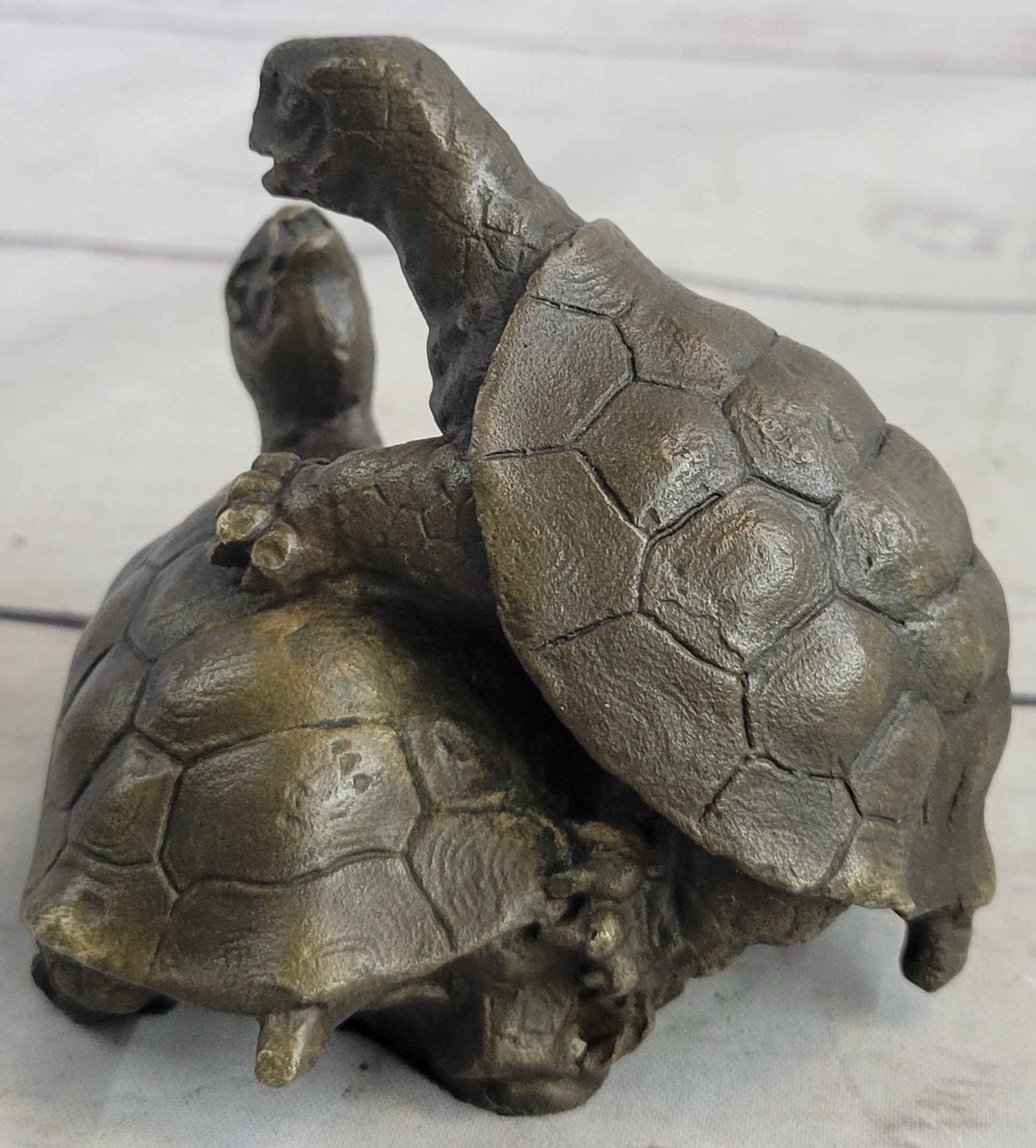 ADORABLE FIGURINE TWO TURTLE SHARING LOVE BRONZE STATUE SCULPTURE FIGURE FIGURE