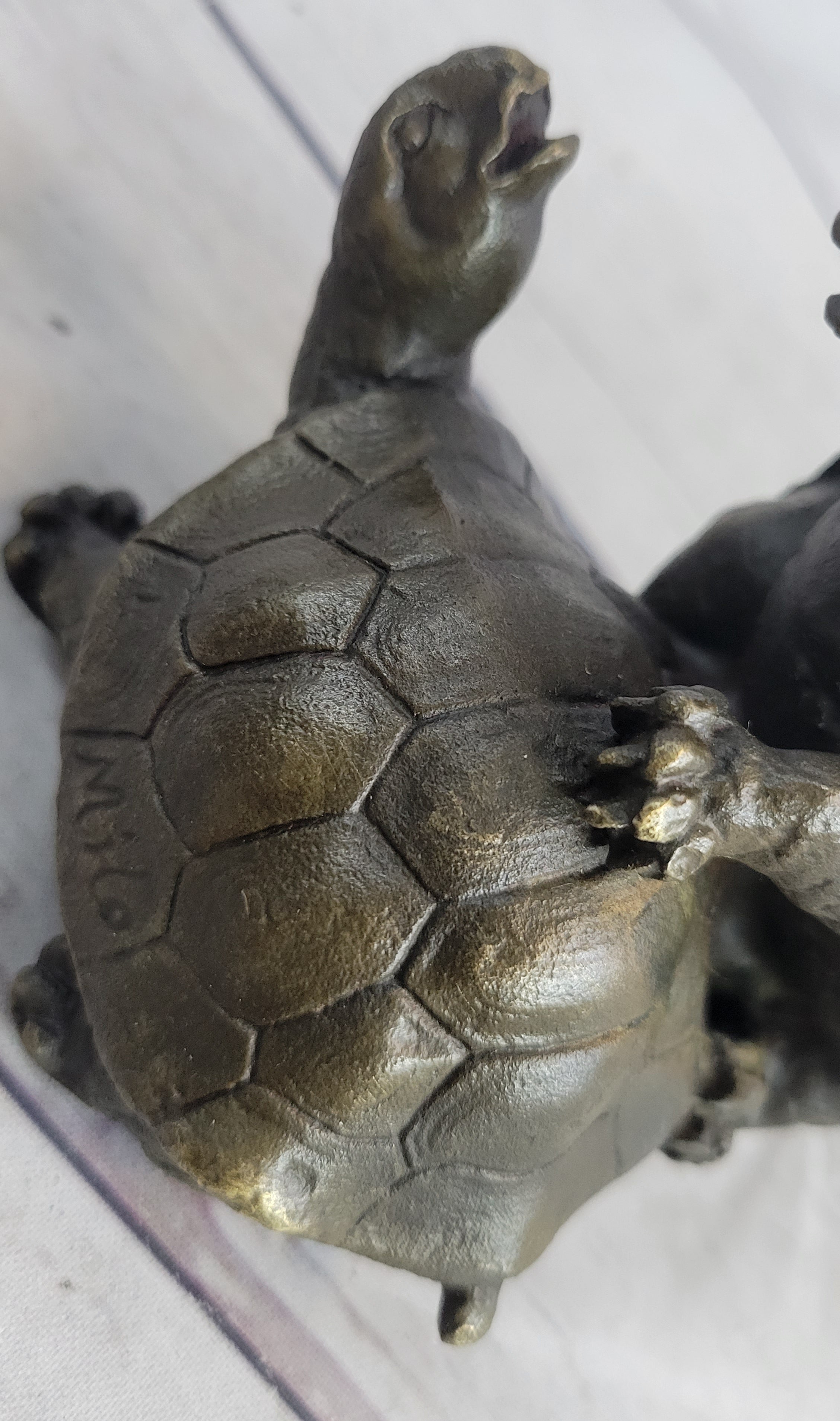 ADORABLE FIGURINE TWO TURTLE SHARING LOVE BRONZE STATUE SCULPTURE FIGURE FIGURE