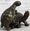 ADORABLE FIGURINE TWO TURTLE SHARING LOVE BRONZE STATUE SCULPTURE FIGURE FIGURE